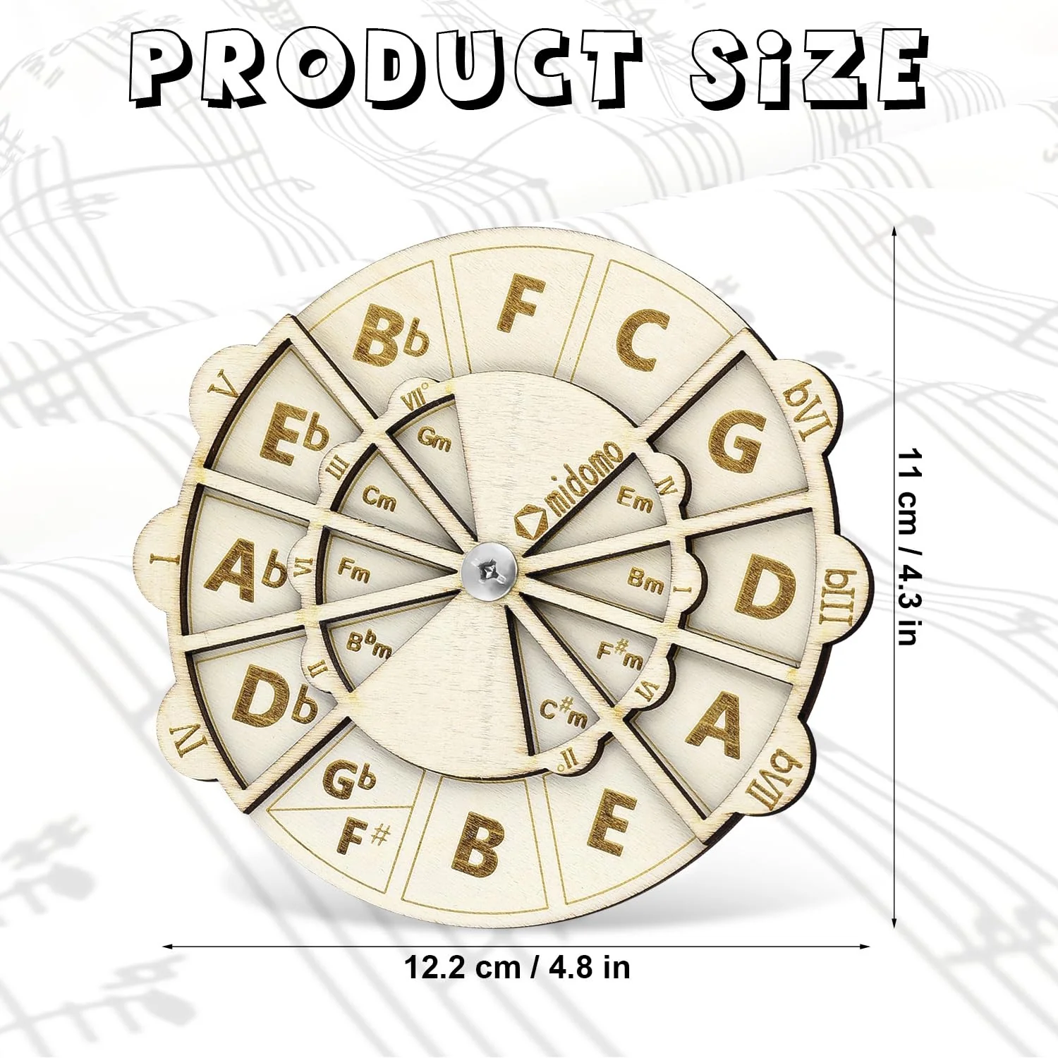 Wooden Melody Tool, 4.8 Inch Wooden Chord Wheel Circle of Fifths Wheel Round Melody Chord Tool Wooden Musical Educational Tool for Piano Violin Guitar Bass - Image 2