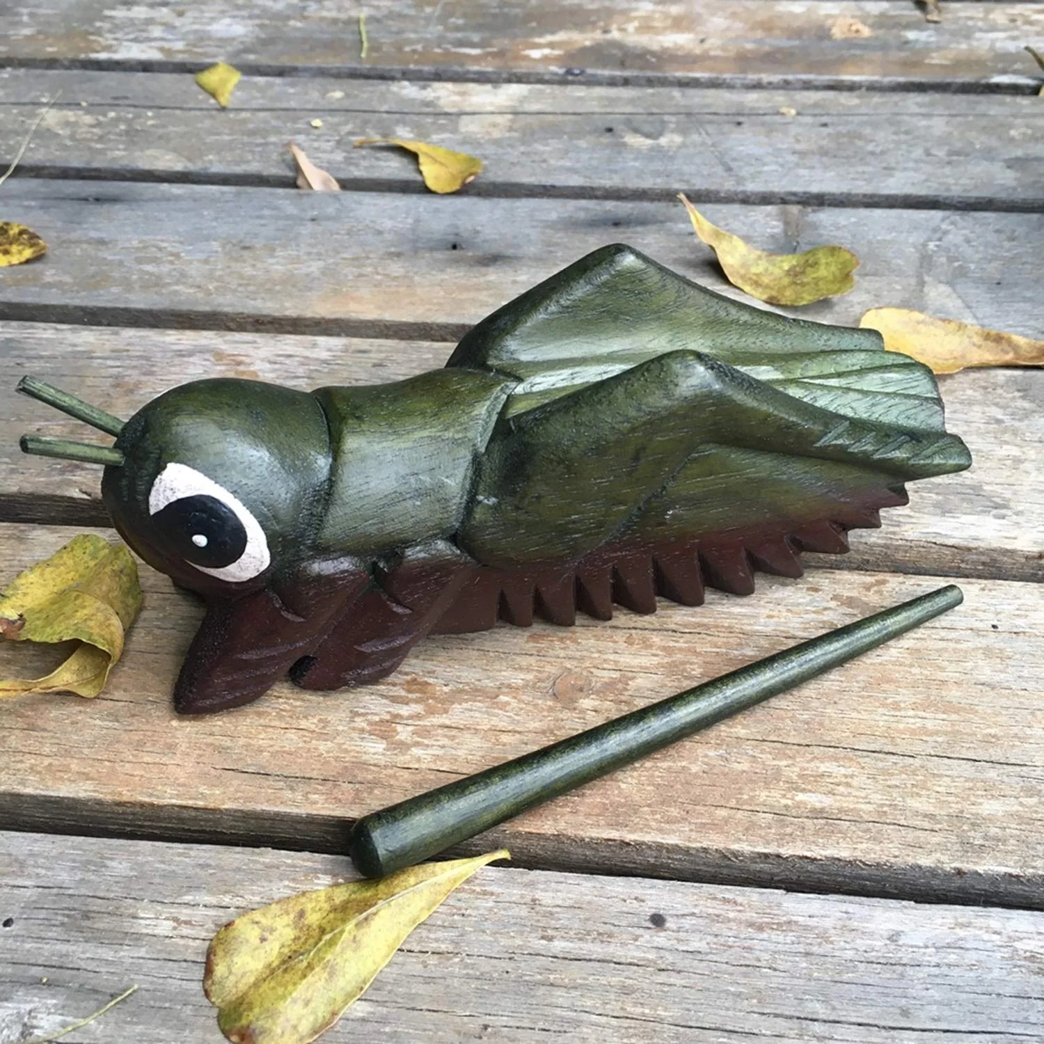 Wooden Percussion Frog, Cricket and Owl Set 3 Musical Instrument Products From Thailand Home Office Decoration Nice Gift (Small) Small - Image 9