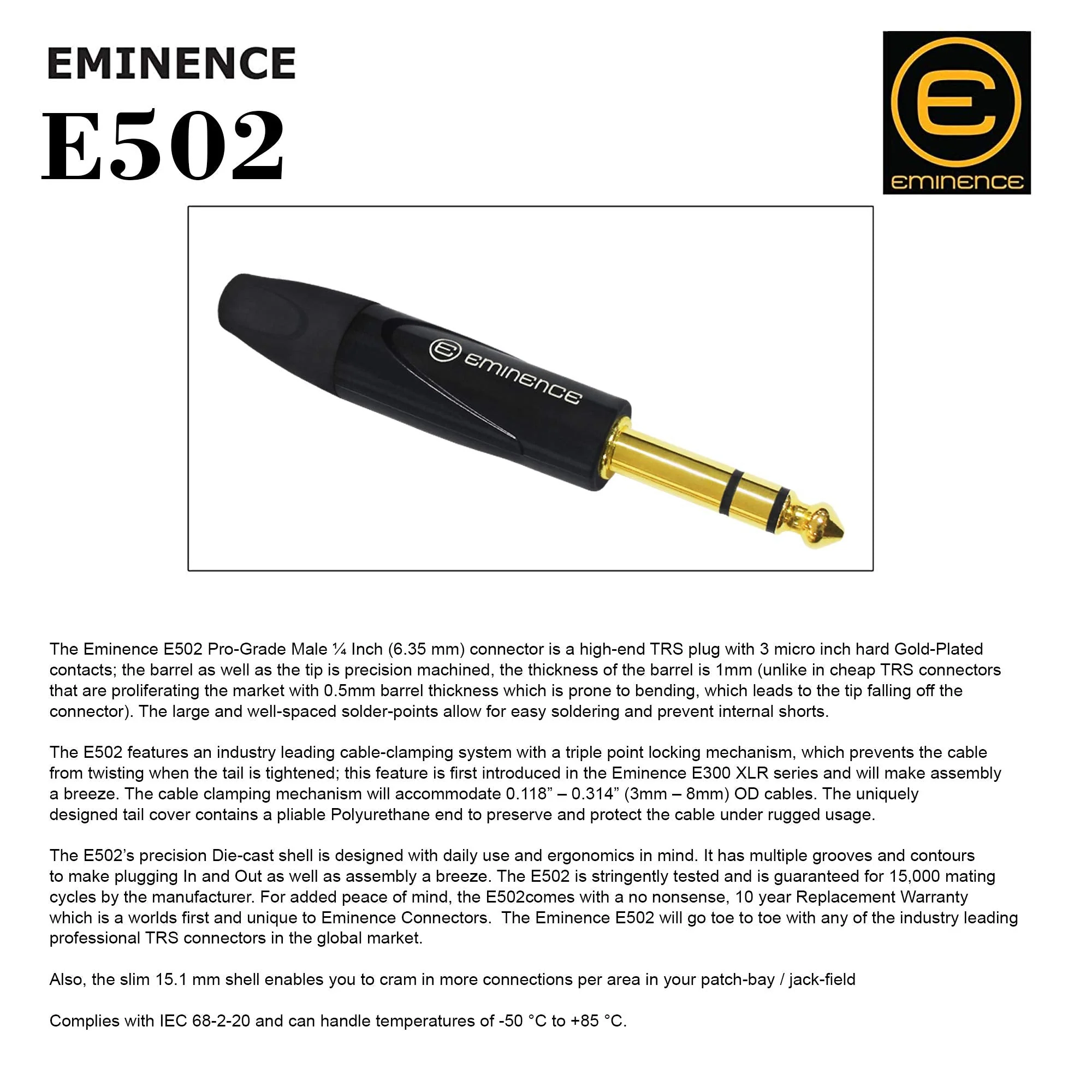 WORLDS BEST CABLES 18 Foot - Canare L-4E6S, Star Quad Balanced TRS Patch Cable with Eminence Gold E502 TRS Stereo Plugs - Custom Made - Image 5