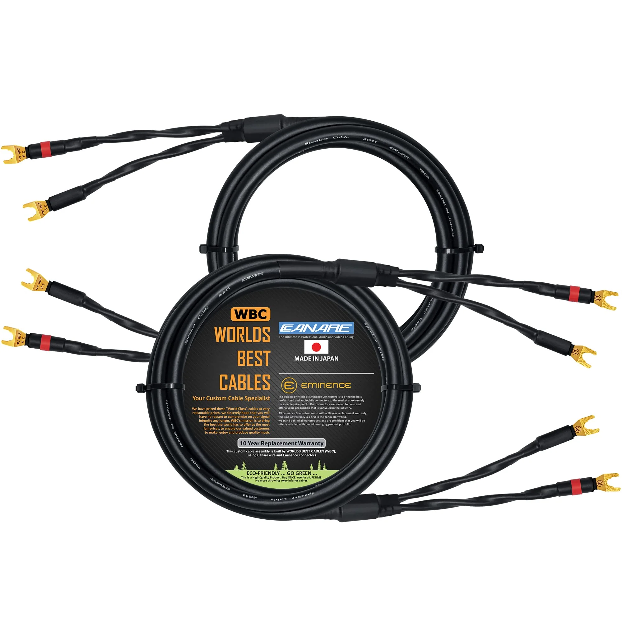 WORLDS BEST CABLES 5 Foot - Canare 4S11 – Audiophile Grade - HiFi Star-Quad Speaker Cable Pair with Eminence Gold Spade Connectors