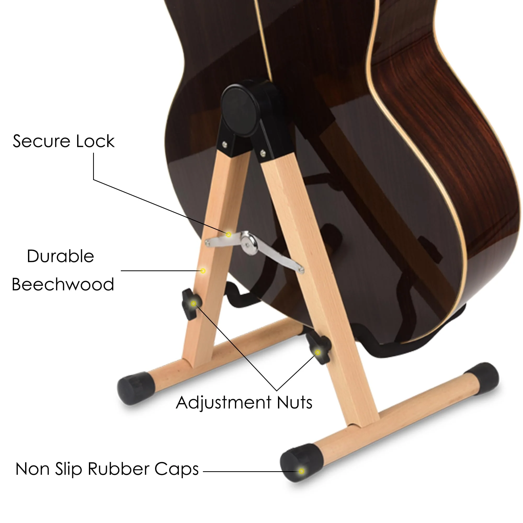WOTLLA® Guitar Stand, Guitar Stands Floor with Sponges A Frame Folding Guitar Stand for Guitars Bass Cello Mandolin Banjo, Gifts for Guitar Players Beech Wood - Image 3