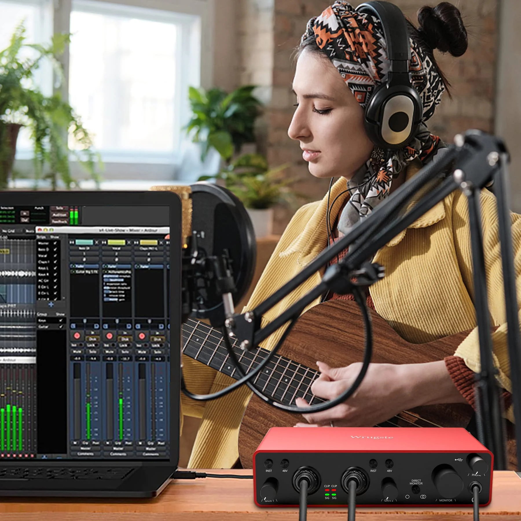 Wrugste Audio Interface for Recording Podcasting and Streaming Ultra-low Latency Plug&Play Noise-Free XLR Audio Interface(24Bit/192kHz)+48V Phantom Power for PC - Image 4