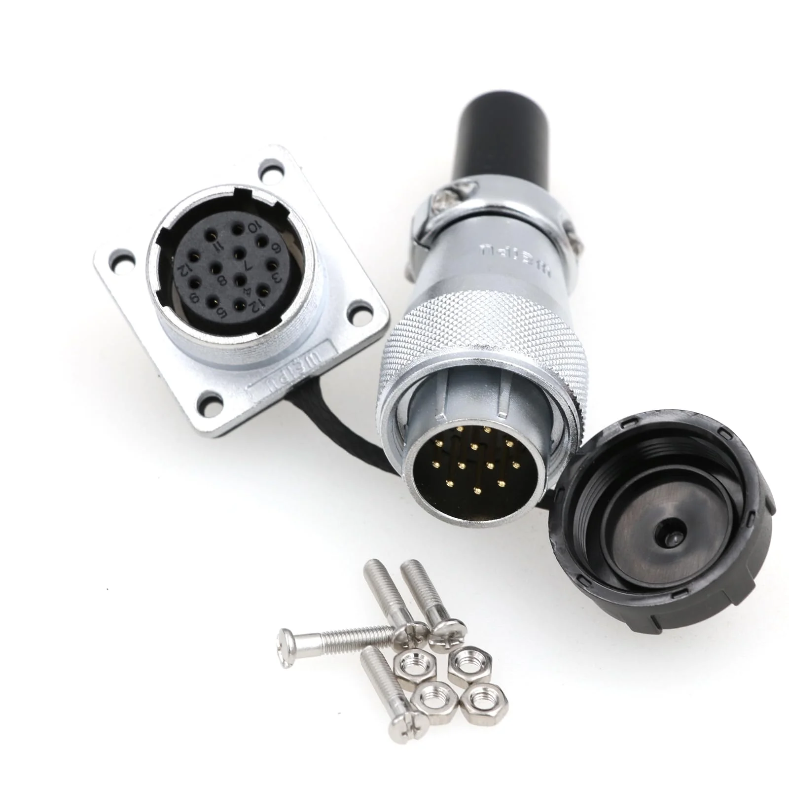 WS20 Waterproof IP67 Aviation WEIPU Connector Plug Socket M20 Square Panel Mount Electrical Power Metal Thread Connector for Industrial Signal LED (Male Plug and Female Socket, 12Pin 5A) Male Plug and Female Socket