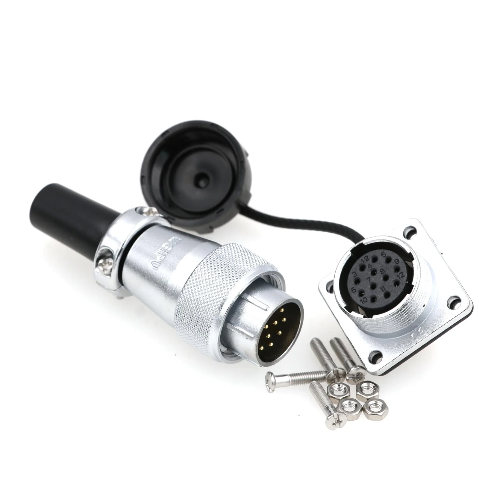 WS20 Waterproof IP67 Aviation WEIPU Connector Plug Socket M20 Square Panel Mount Electrical Power Metal Thread Connector for Industrial Signal LED (Male Plug and Female Socket, 12Pin 5A) Male Plug and Female Socket - Image 7