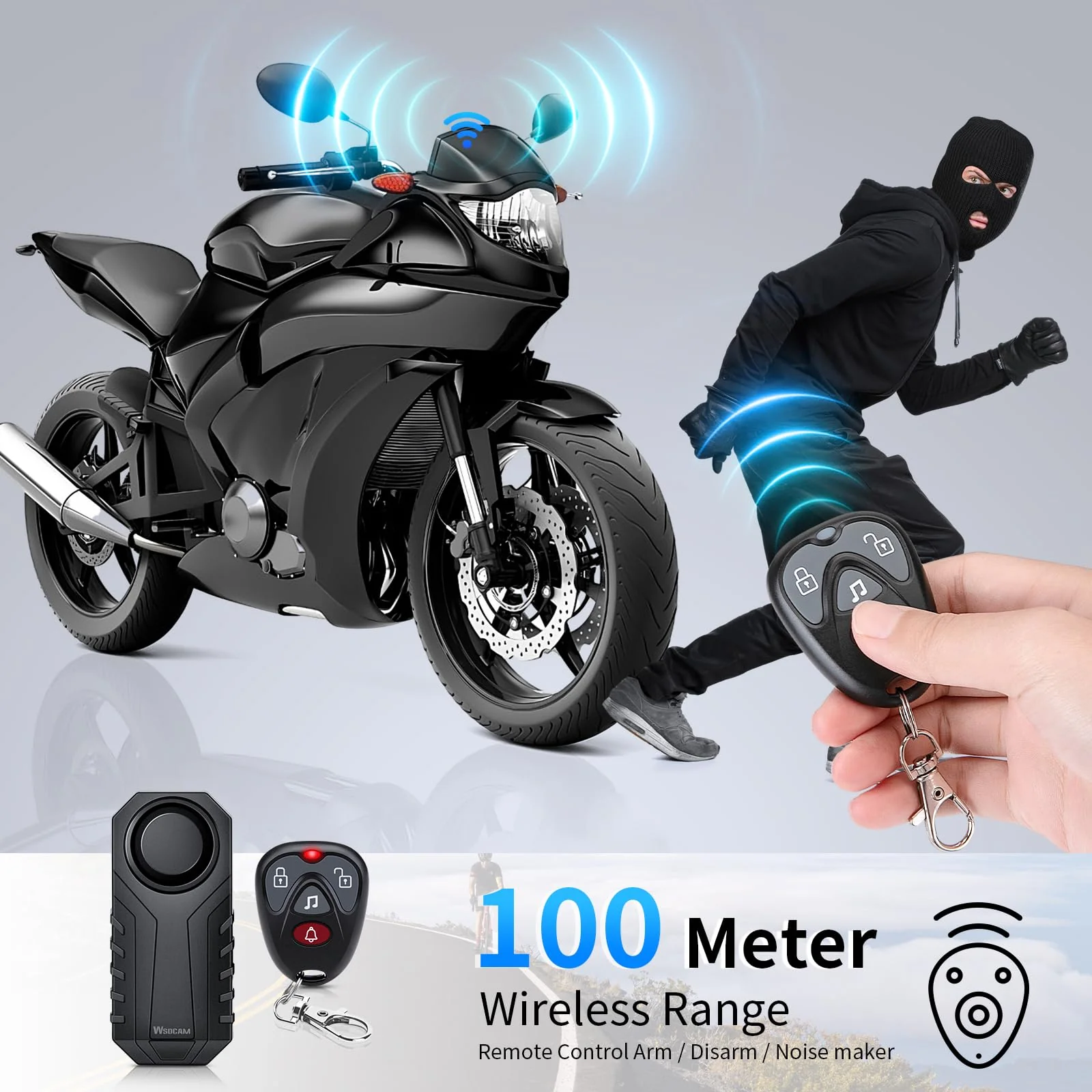 WSDCAM 113dB Loud Anti Theft Vibration Sensor Alarm Systems for Electric Bike Motorcycle Golf Car Trailer Mailbox Garage Door Waterproof Home Security Bike Accessories Bike Alarm with Remote (2pack) 22R-01C Black - Image 2