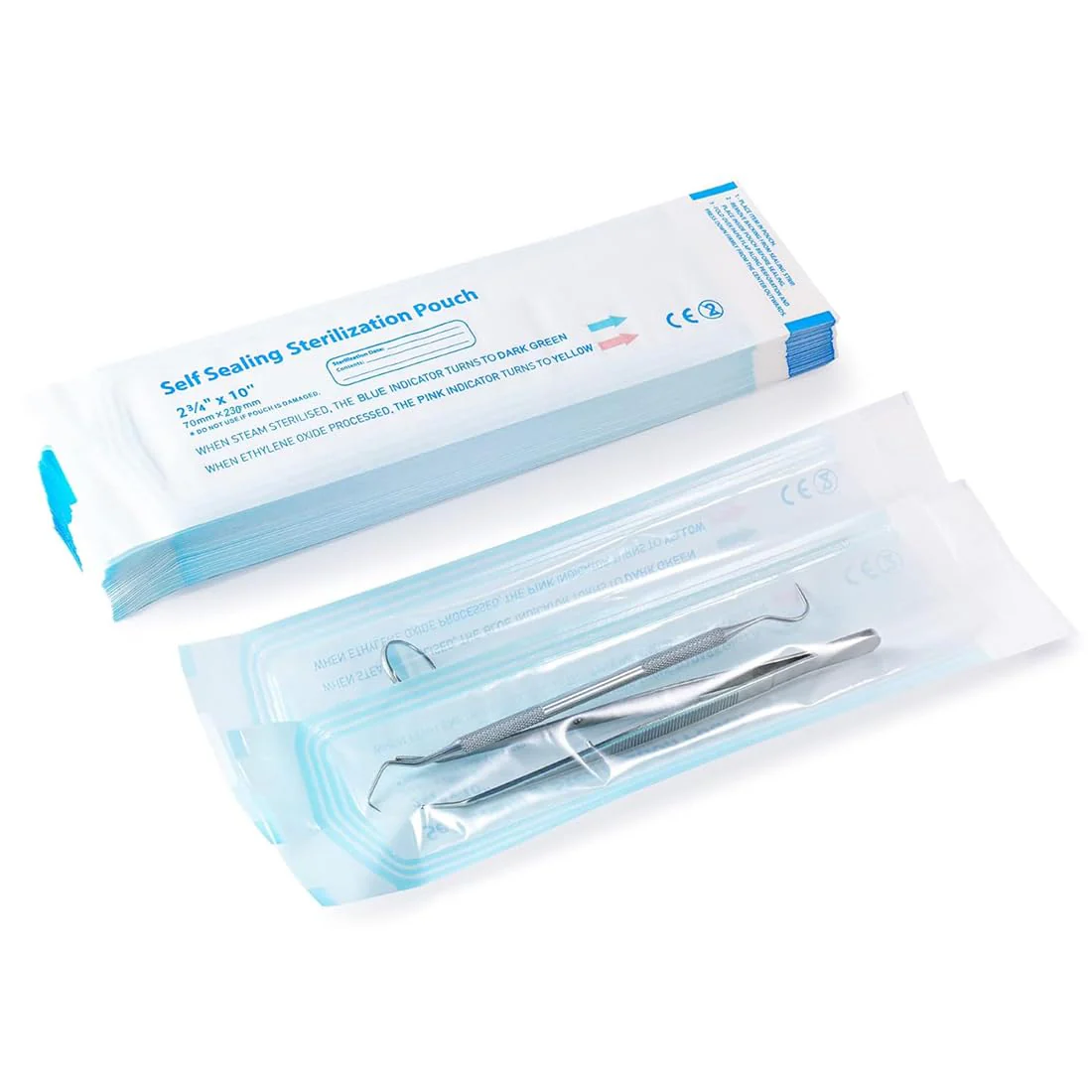 WUSJCOF 100 Sterile Bags for Autoclave, Self-Adhesive Bags for Disinfecting, Sterilisation Bags for Nail Salon, Used for Dental Instruments and Nail Care, 70 x 230 mm