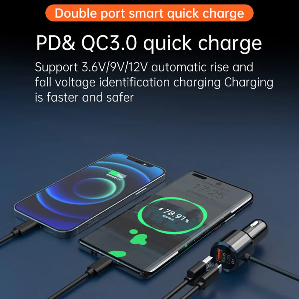 WYYHAA Fm Bluetooth Transmitter Car, 2 Microphones & QC3.0 +Type-C PD 18W HiFi Bass, Car Bluetooth Adapter Supports Hands-Free Calling, Siri Google Assistant, TF Card AUX Output, Blue - Image 8