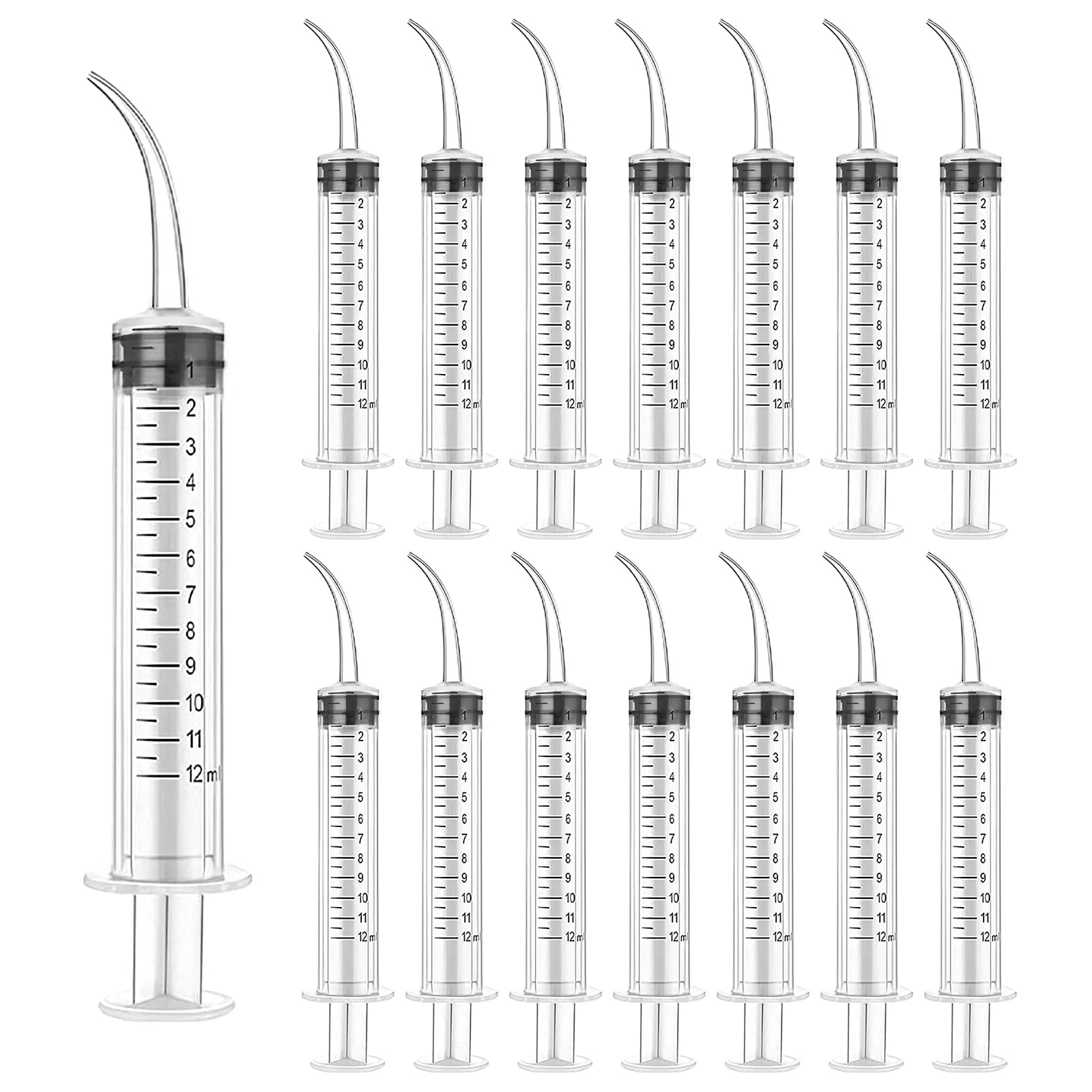 WZYTEU Pack of 15 Disposable Dental Syringe 12 ml with Curved Tip for Dental Care, Pet Care, Glue Filling, Laboratory