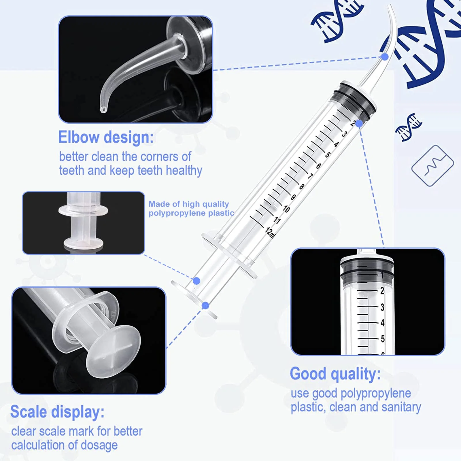 WZYTEU Pack of 15 Disposable Dental Syringe 12 ml with Curved Tip for Dental Care, Pet Care, Glue Filling, Laboratory - Image 3