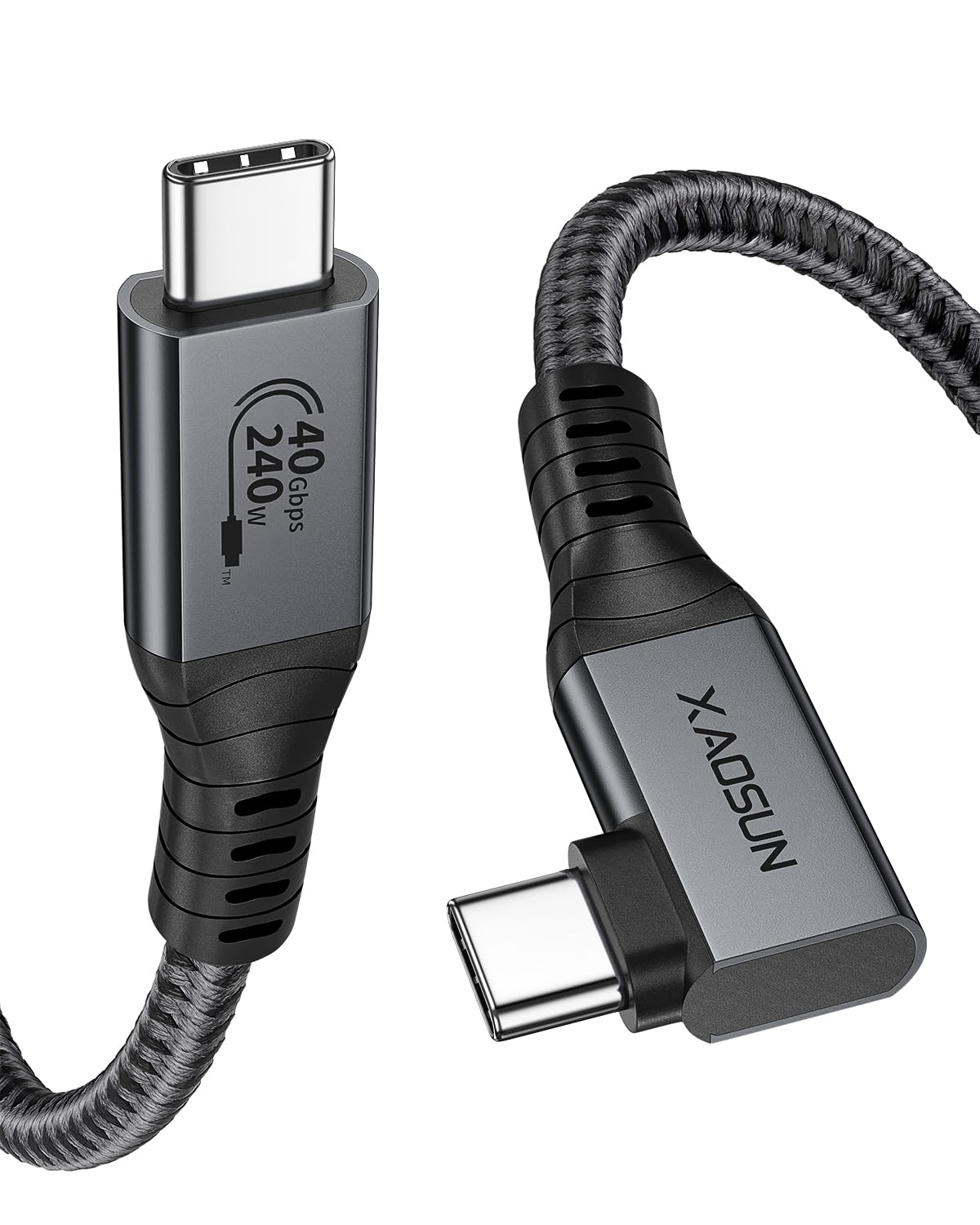 XAOSUN 240W USB4 for Thunderbolt 4 Cable 5.9ft, 90 Degree Right Angle Thunderbolt 4 Cable, Support 240W Charging, 40Gbps Transfer, 8K HD Display for iPhone 15 Pro Max MacBook Thunderbolt Dock Tablet 6FT