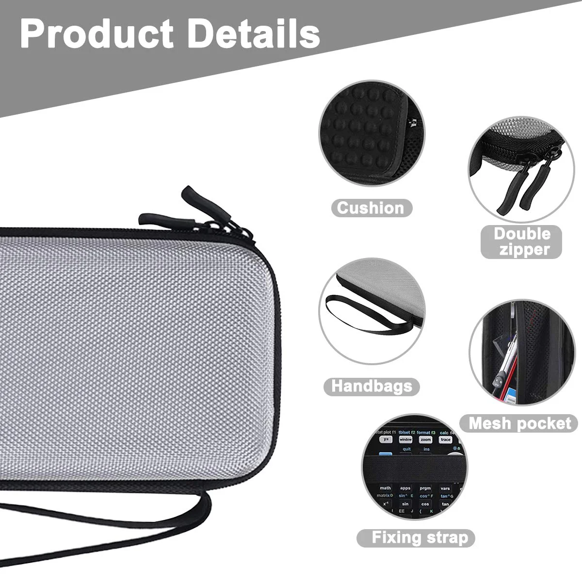 Xberstar Hard EVA Shockproof Carry Case Bag Pouch for Texas Instruments TI-84 Plus CE/Color TI-83 Plus,TI-89 Titanium, HP 50G Graphing, Scientific Financial Calculators (Gray) Gray - Image 6