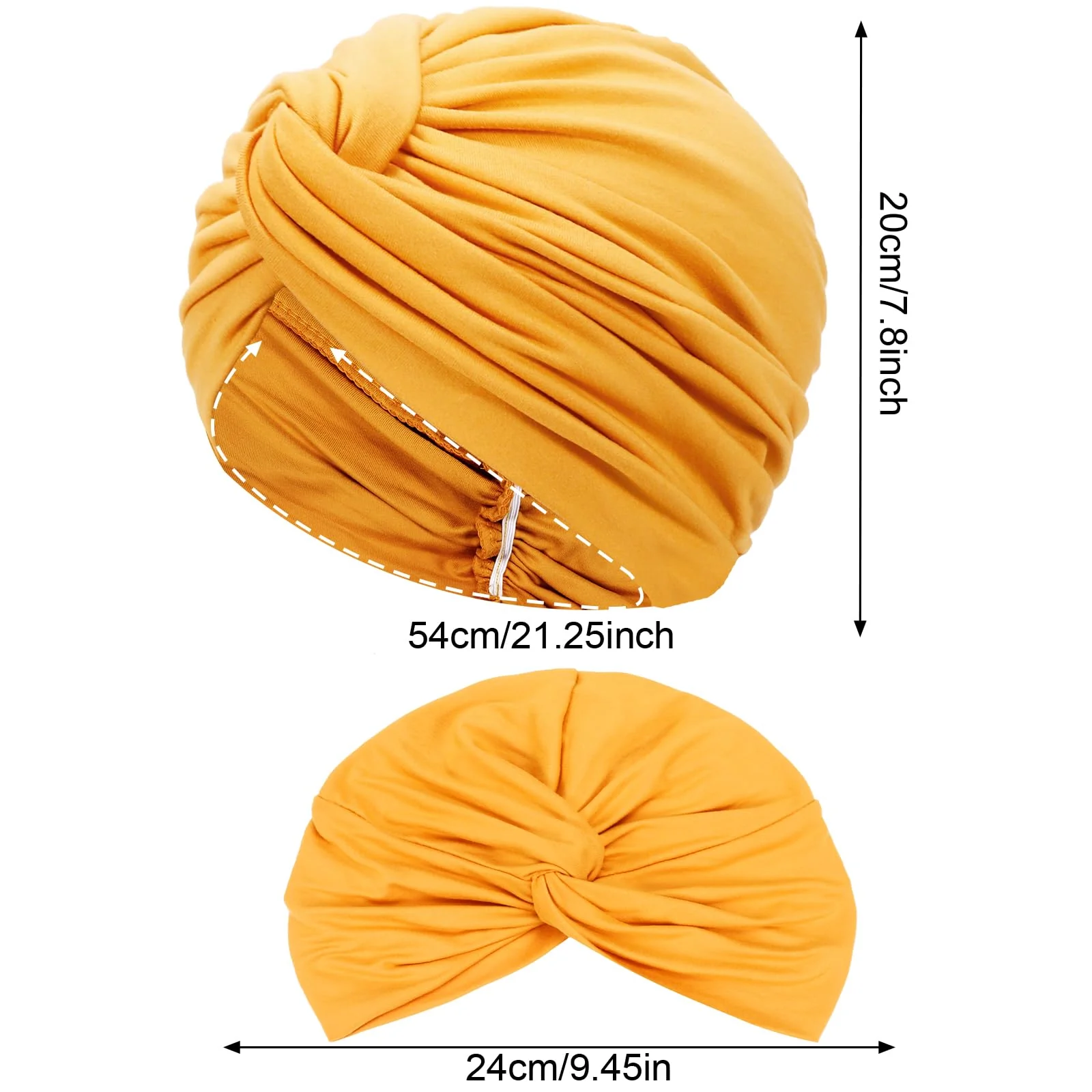 XEPST 4 Pieces Turbans for Women, Soft Pre Tied Knot Turban Head Wraps Chemo Headwear Pleated Beanie Cap Sleep Hat One Size Black, Grey, Yellow, Green - Image 2
