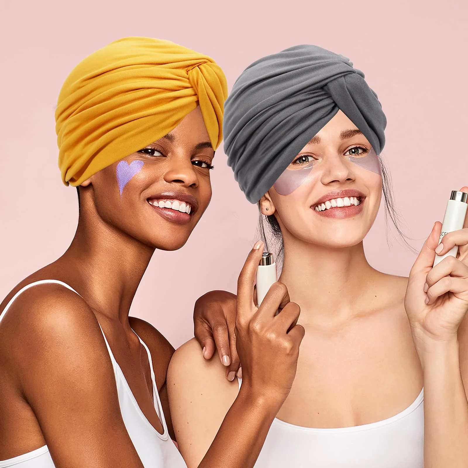 XEPST 4 Pieces Turbans for Women, Soft Pre Tied Knot Turban Head Wraps Chemo Headwear Pleated Beanie Cap Sleep Hat One Size Black, Grey, Yellow, Green - Image 5