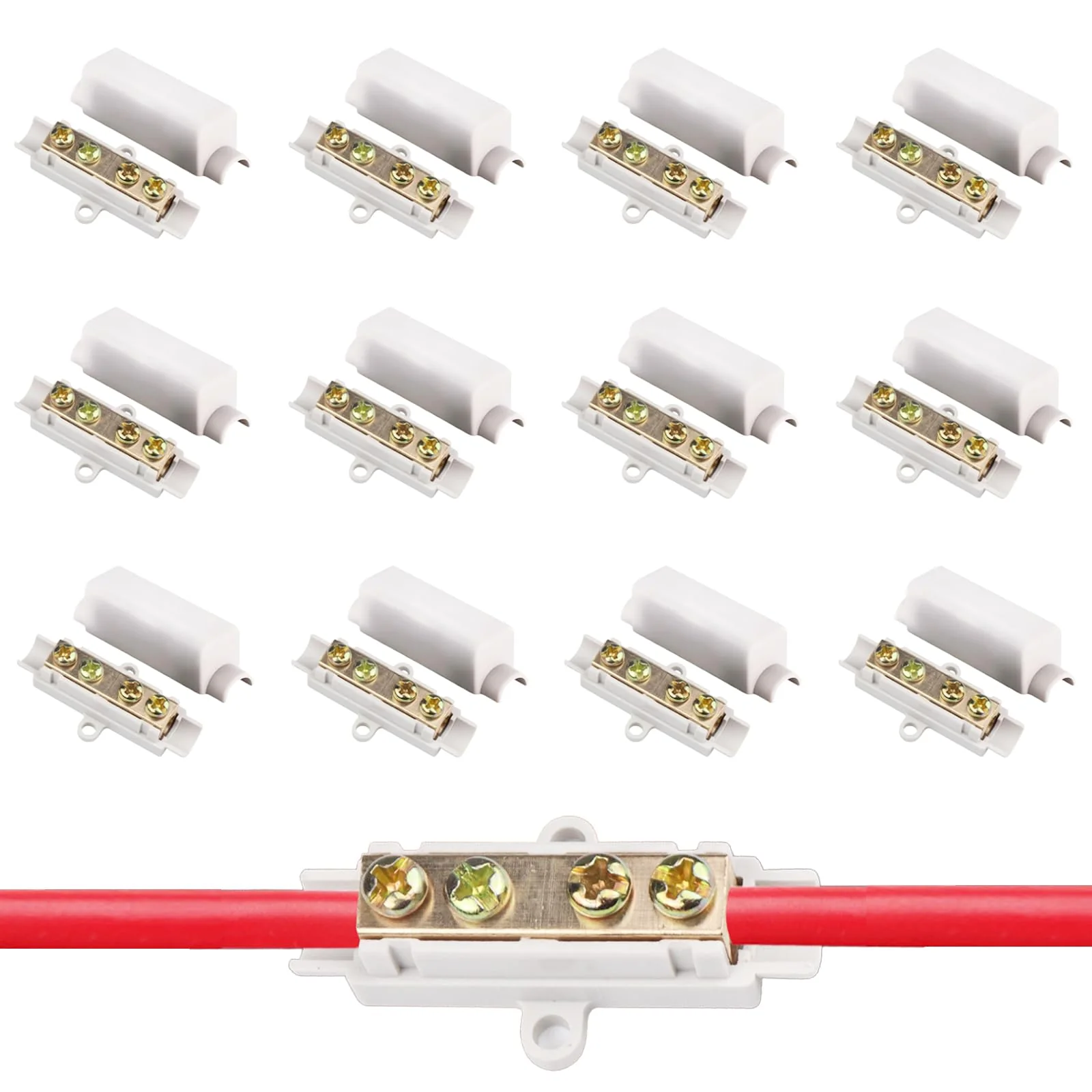 Xerteam 12 Pairs of Wire Connectors, Butt Connectors Made of Brass Double Screws Suitable for 2.5 to 16 mm² Wire, ABS Housing High Performance Connection Clamp (1000 V 100 A)
