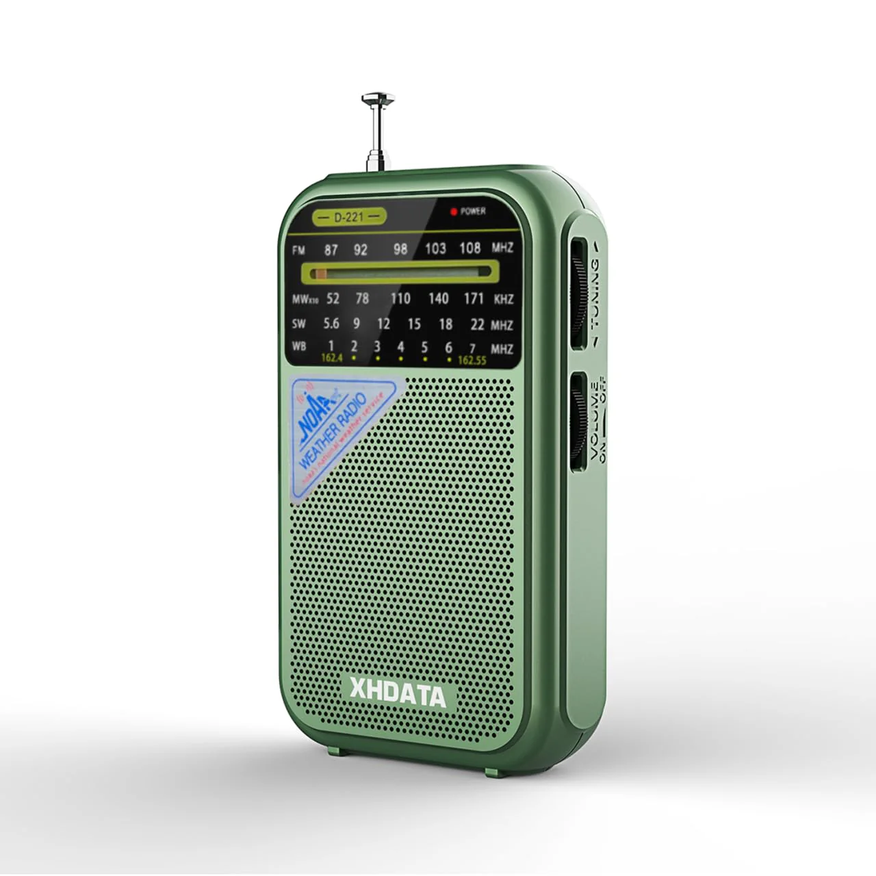 XHDATA D221 NOAA Weather Radio Portable AM FM Shortwave Radio Receiver, 2 AA Battery Operated, Transistor Radio with Excellent Reception for Gift, Family, Elder (Green) Green