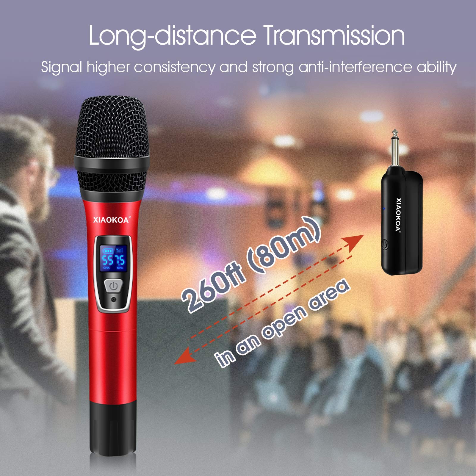 XIAOKOA Handheld Wireless Microphones,Professional UHF Karaoke Microphone,160ft Range,Ideal for Singing,Home Party,Church,Compatible with Voice Amplifier, PA System - Image 3
