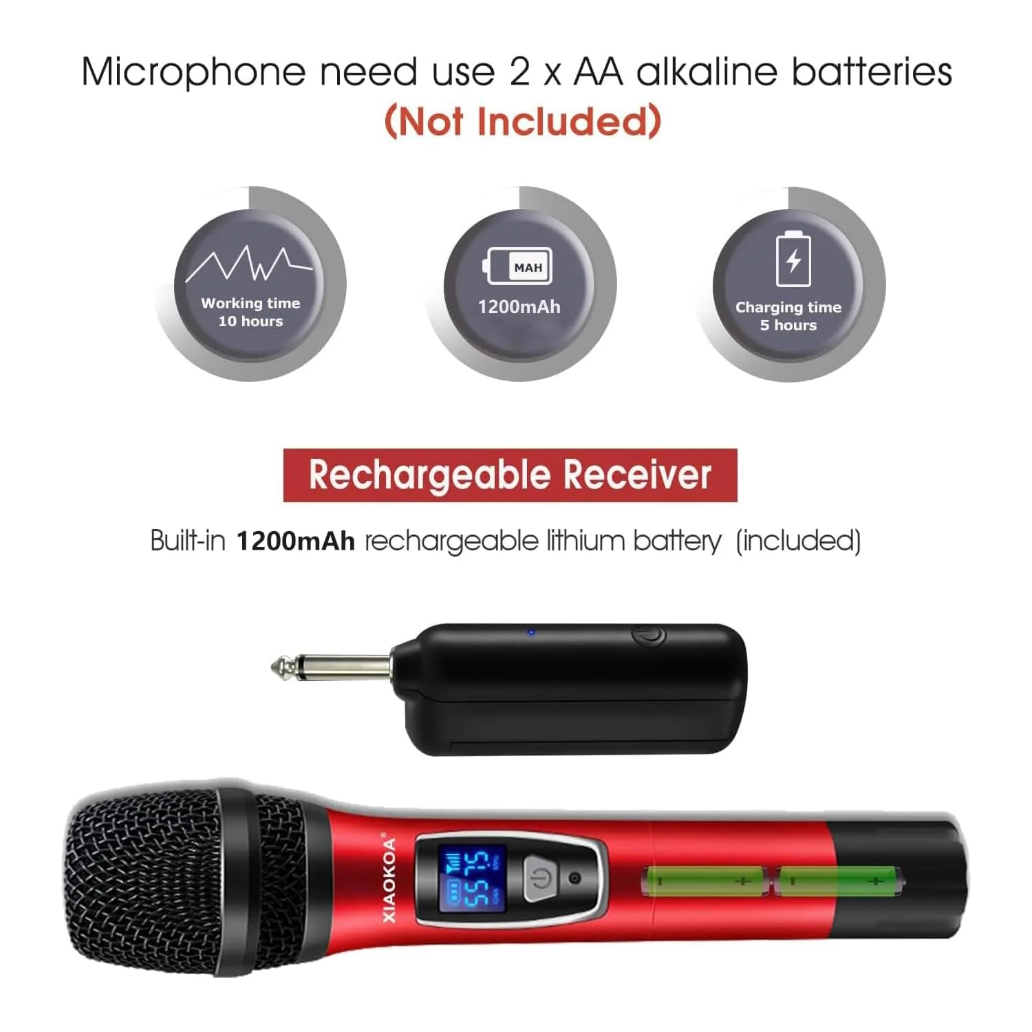 XIAOKOA Handheld Wireless Microphones,Professional UHF Karaoke Microphone,160ft Range,Ideal for Singing,Home Party,Church,Compatible with Voice Amplifier, PA System - Image 4