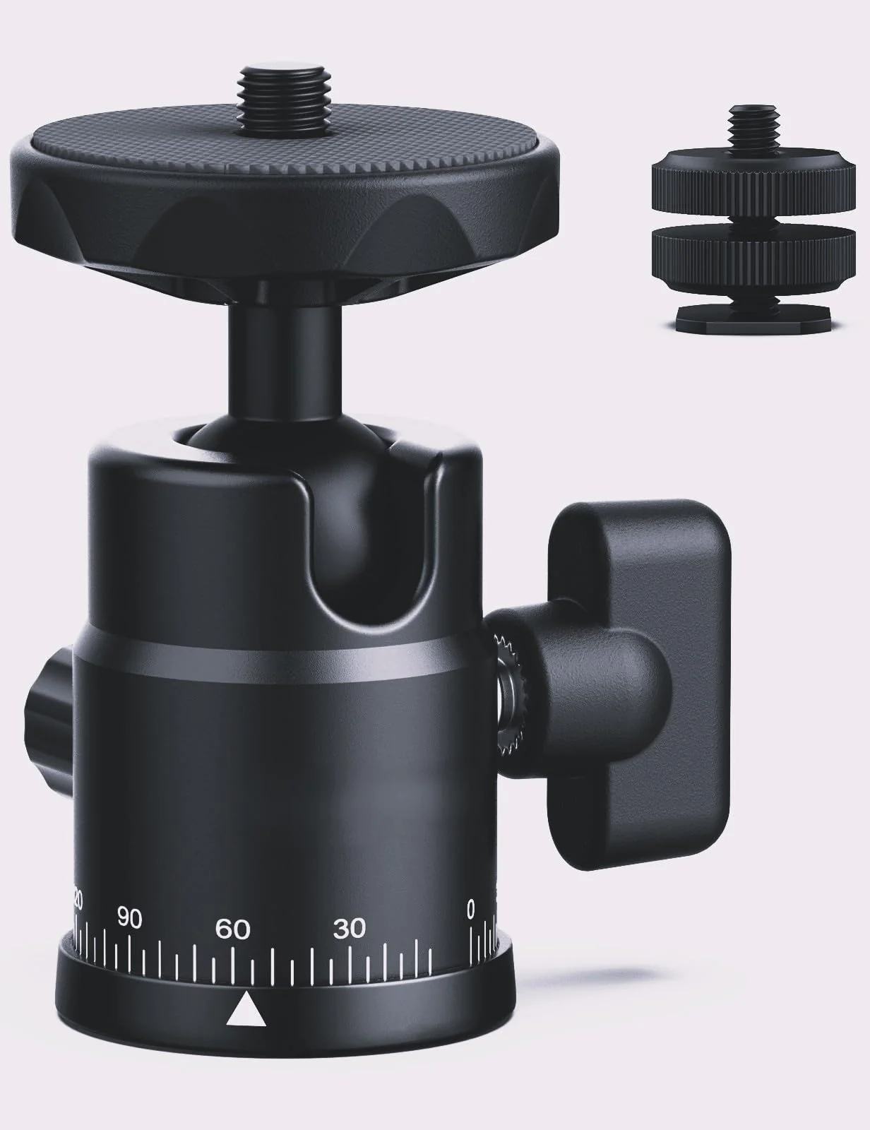 XIAOTJ Mini Ball Head with Hot Shoe Mount Adapter, Metal 360° Rotating Panoramic Tripod Head with 1/4" Screw, for Monitor/LED Light/Action Cameras/Phone Holder Attach DSLR Camera Cage Cold Shoe Mount