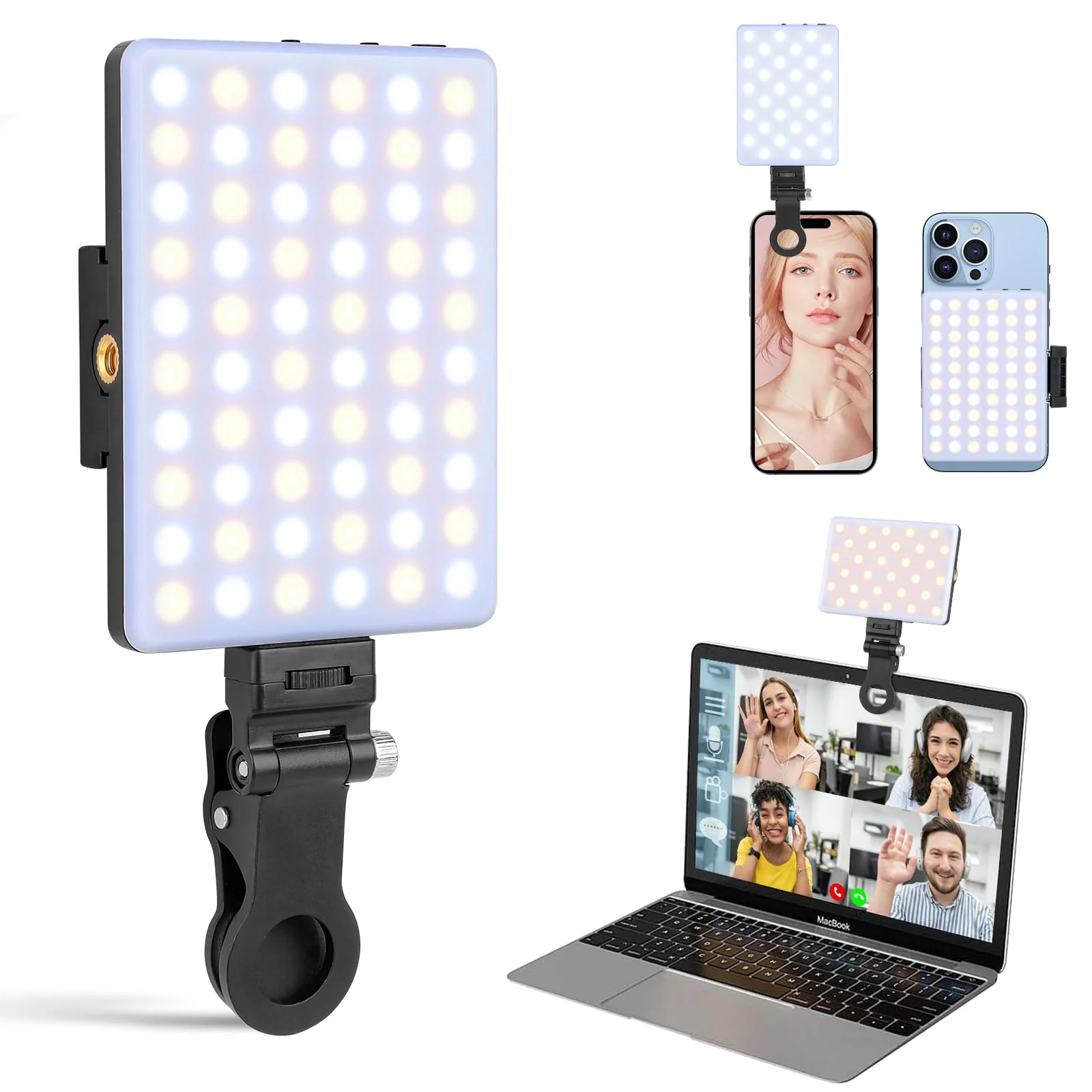 XINBAOHONG Rechargeable Clip Fill Video Conference Light, Selfie Light for Phone Android Camera iPad Laptop LED Phone Light for Makeup TikTok Selfie Vlog