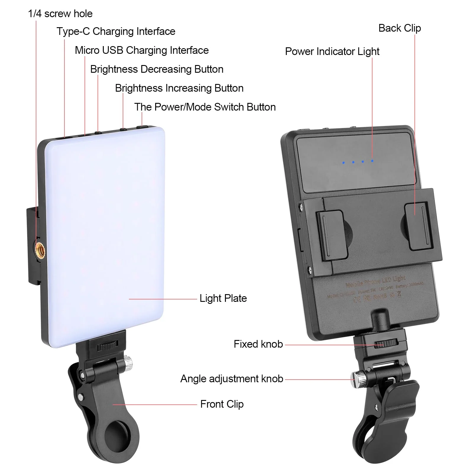 XINBAOHONG Rechargeable Clip Fill Video Conference Light, Selfie Light for Phone Android Camera iPad Laptop LED Phone Light for Makeup TikTok Selfie Vlog - Image 7