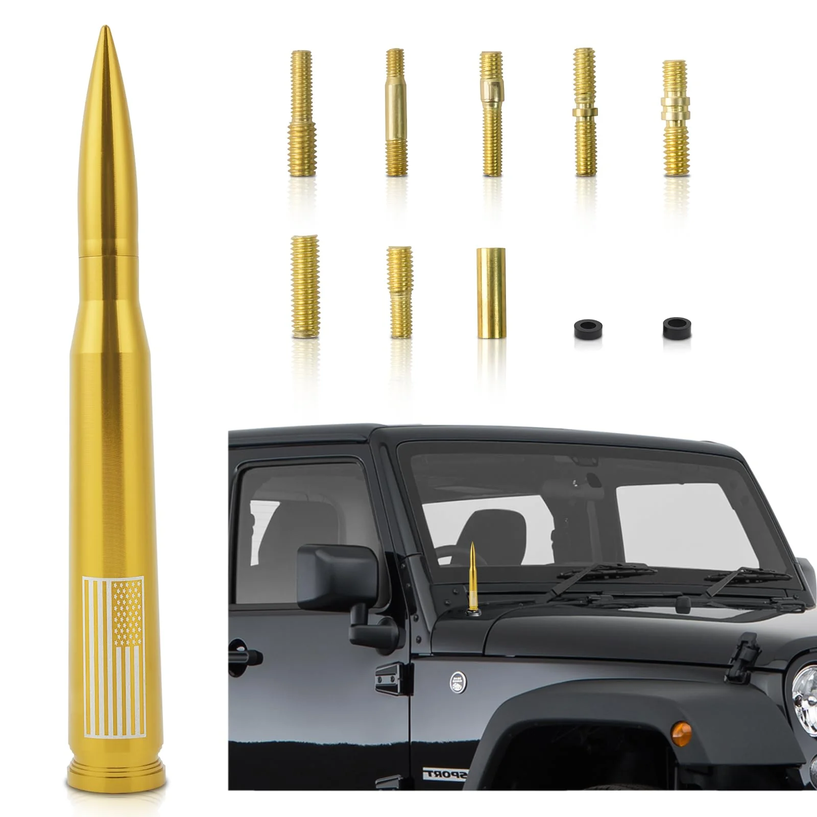 Xinhongfei Car Bullet Antenna Truck Antenna car Exterior Accessories American Flag for Radio for Truck SUV (7.8gold) 7.8gold