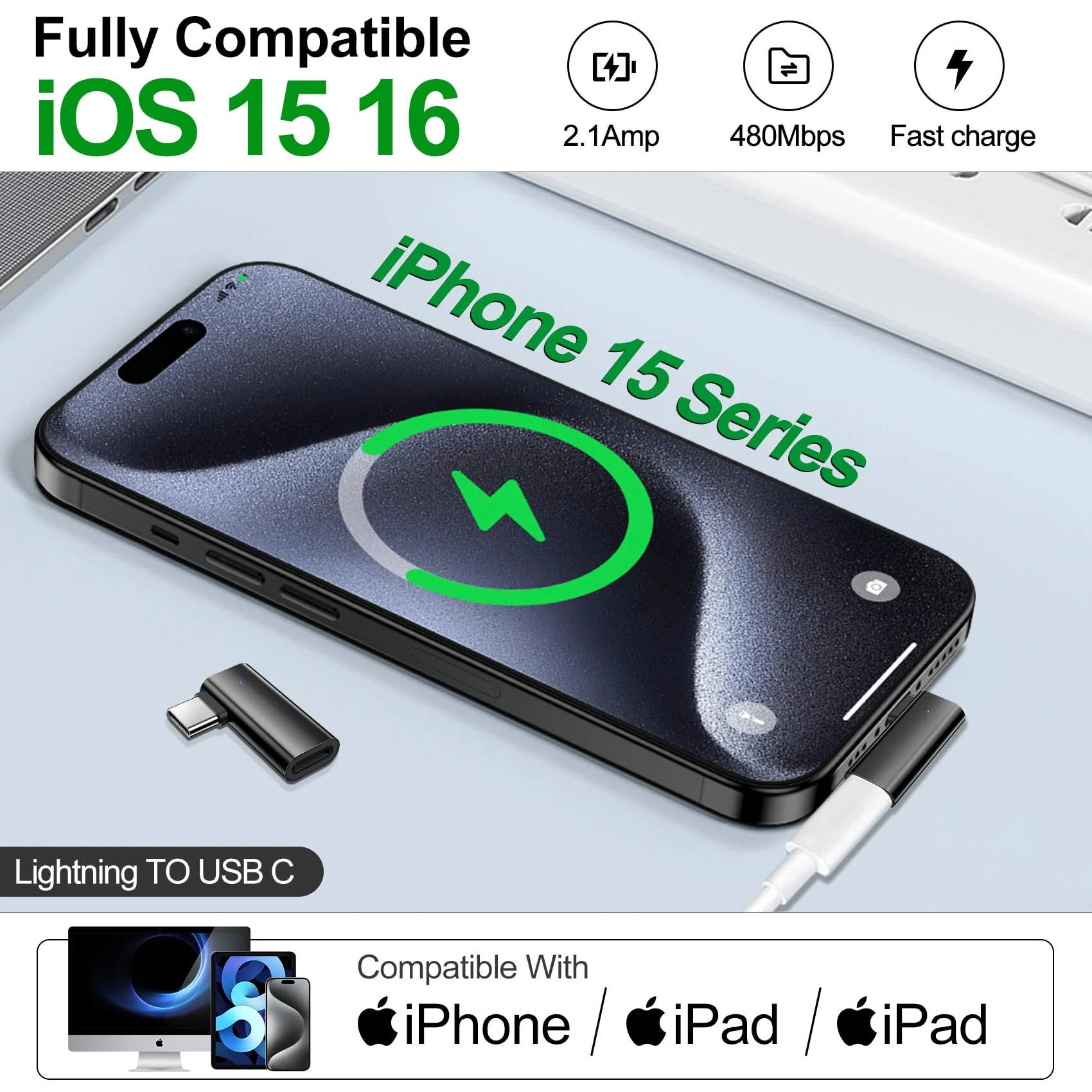 xiwxi 2Pack 90 Degree Lightning to USB C Charger Converter for iPhone 15/15Pro/15 Pro Max Plus,Samsung S24 S23,iPad Air,27W PD Fast Charging&Data Transfer,Type C Devices,Not Audio/OTG/PS/2 Cables Black - Image 5