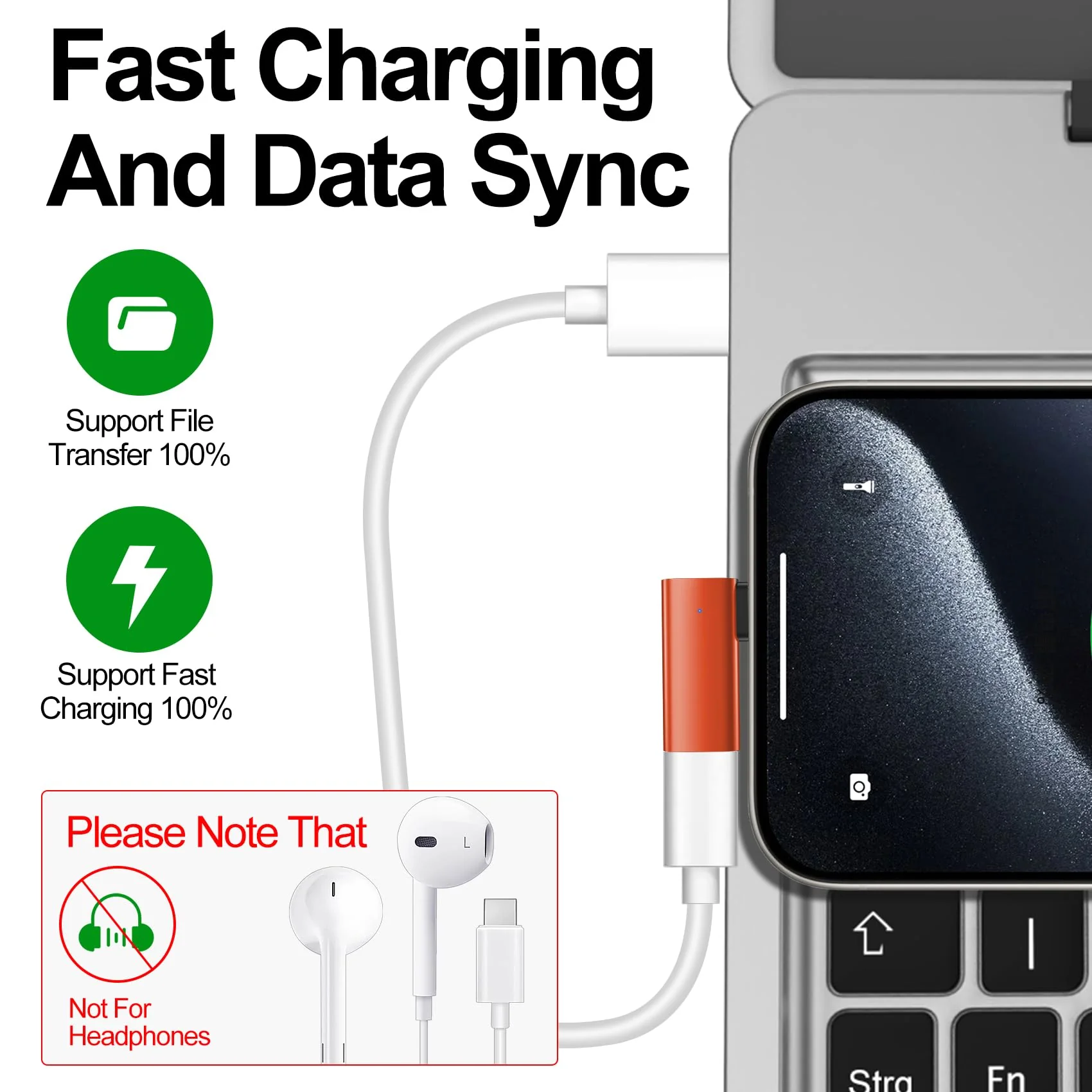 xiwxi 2Pack 90 Degree Lightning to USB C Charger Converter for iPhone 15/15Pro/15 Pro Max Plus,Samsung S24 S23,iPad Air,27W PD Fast Charging&Data Transfer,Type C Devices,Not Audio/OTG/PS/2 Cables Orange - Image 4