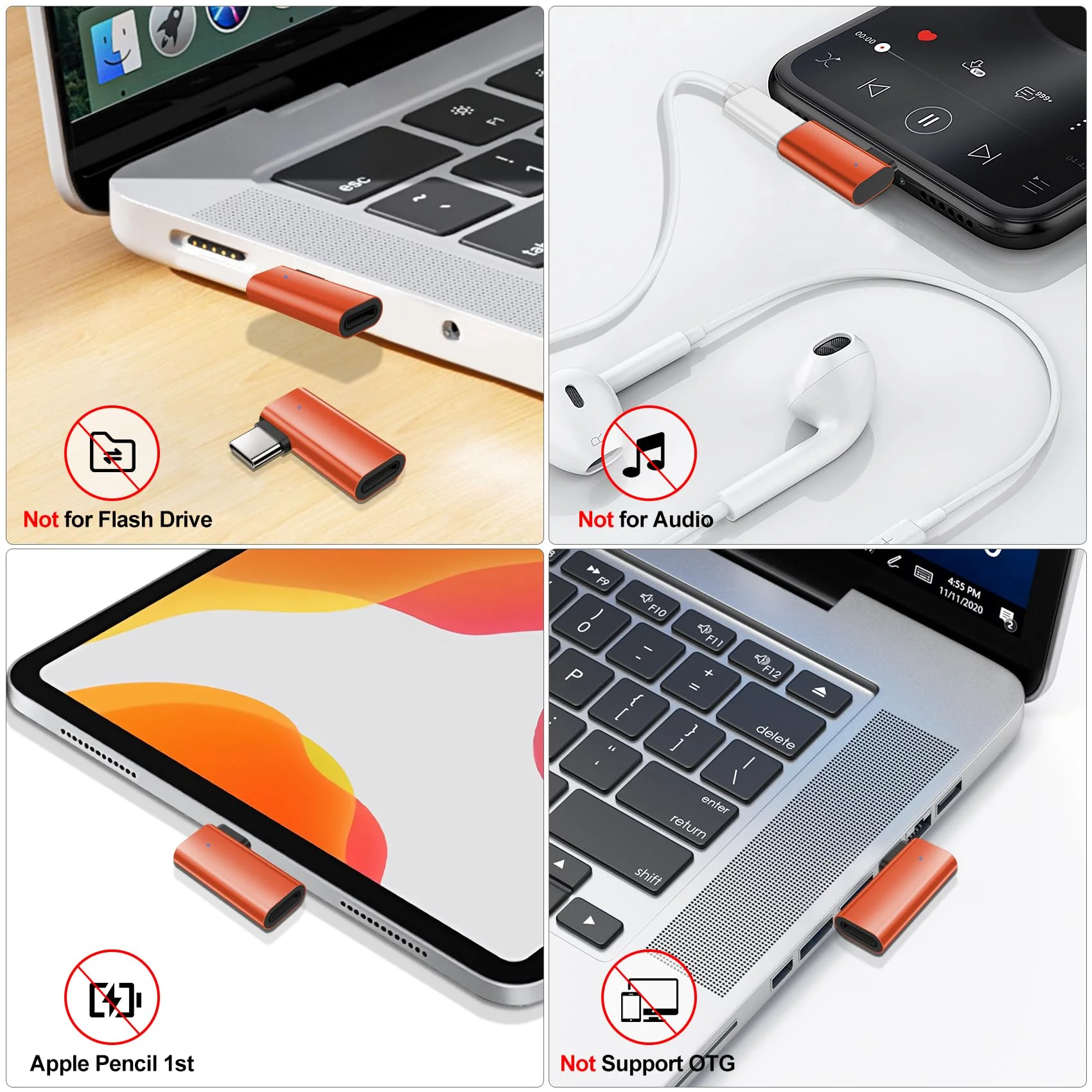 xiwxi 2Pack 90 Degree Lightning to USB C Charger Converter for iPhone 15/15Pro/15 Pro Max Plus,Samsung S24 S23,iPad Air,27W PD Fast Charging&Data Transfer,Type C Devices,Not Audio/OTG/PS/2 Cables Orange - Image 7
