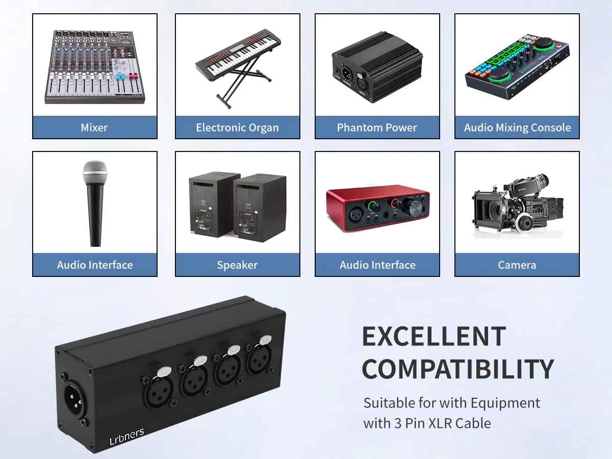 XLR 1 Male to 4 Female Audio Adapter, XLR Splitter Box 1-in 4-Out, 3-Pin Line Output Converter for Professional Use, Secure Locking Connectors, Lossless Audio Transmission for Studio & Live - Image 9