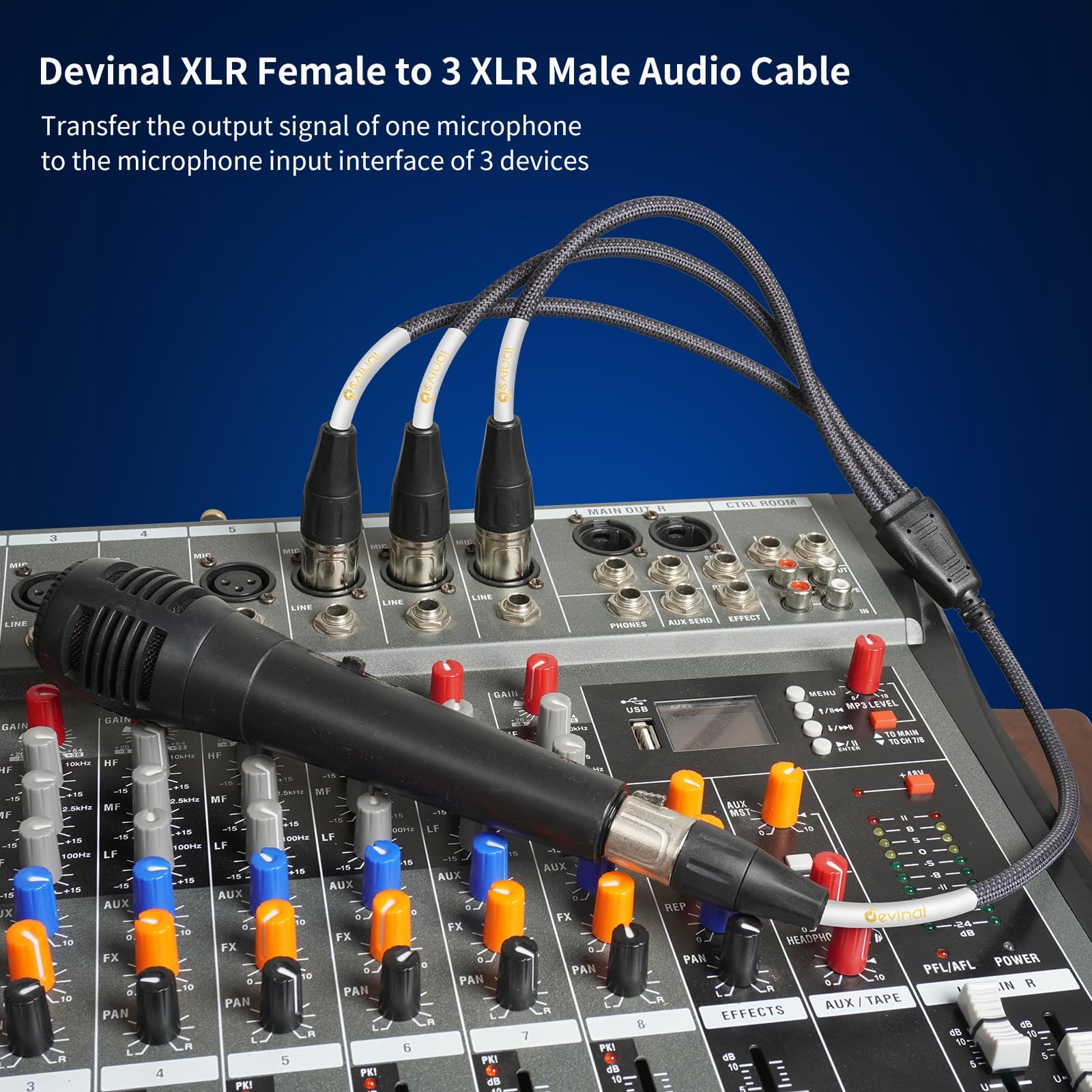XLR 3 Way Splitter Cable, Devianl 1 Female to 3 Male XLR Split, Balanced Microphone 1 to 3 Cord Adapter Combiner, 2 FT 2FT/ 1 Pack (1 to 3) - Image 6