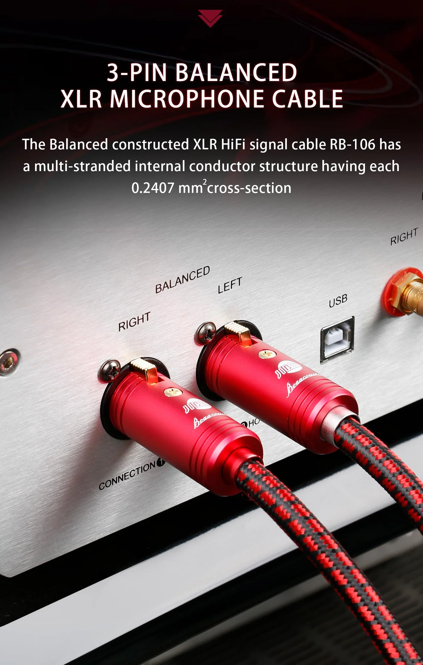XLR Balanced Audio Cable,Ultra High Purity Oxygen Free Copper Multi - Stranded Conductor, Robust Dual Shielding (Aluminum Foil + Copper Braiding), 24K Gold - Plated Connectors for HiFi Systems 4.92ft 4.92ft/1.5m - Image 4