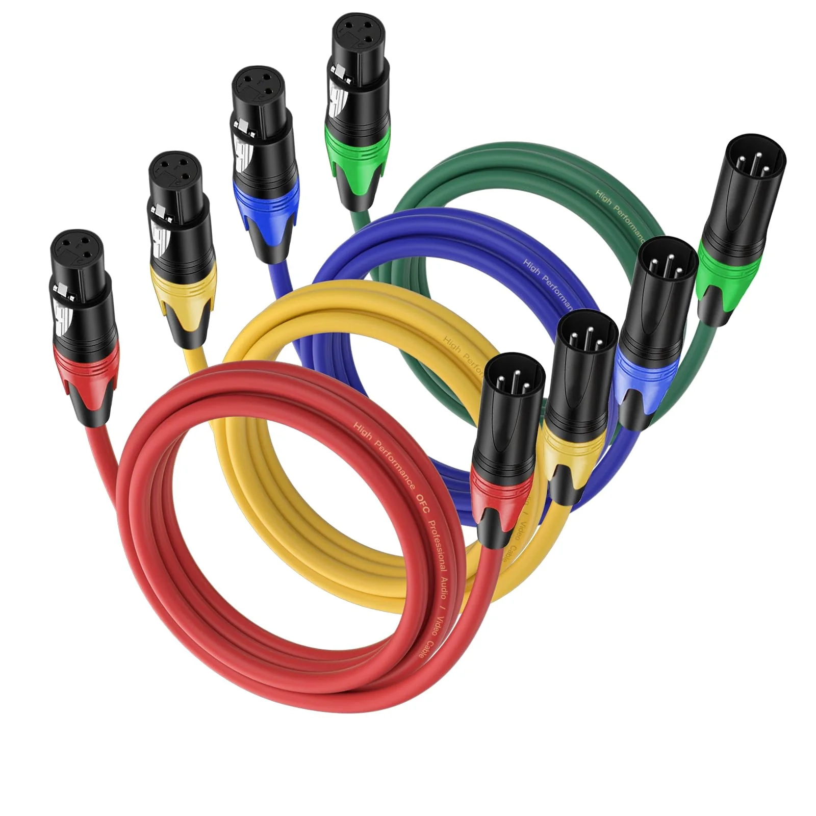 XLR Cable 10ft 4 Packs - Premium Balanced Microphone Cable with 3-Pin XLR Male to Female Mic Speaker Cable, 4 Colors (Red, Yellow, Green, Blue), Pure Copper and Plated Conductors 10 FT, 4Packs Colors: Red, Yellow, Green, Blue