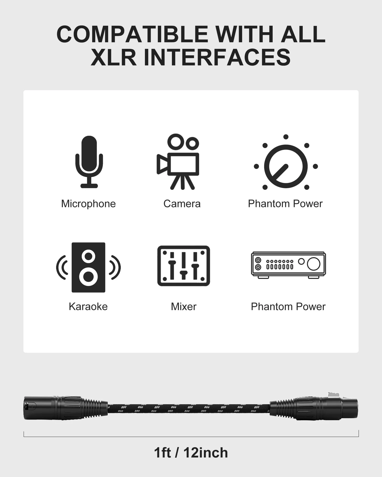 XLR Cables 15 Feet 2 Pack Fully Balanced Nylon Braided XLR Mic Cord Male to Female Microphone Cable 3 pin Oxygen-Free Copper (OFC) for Studio Recording Live 15ft Black and White 15 Feet (4.6m) Nylon Black-White - Image 6