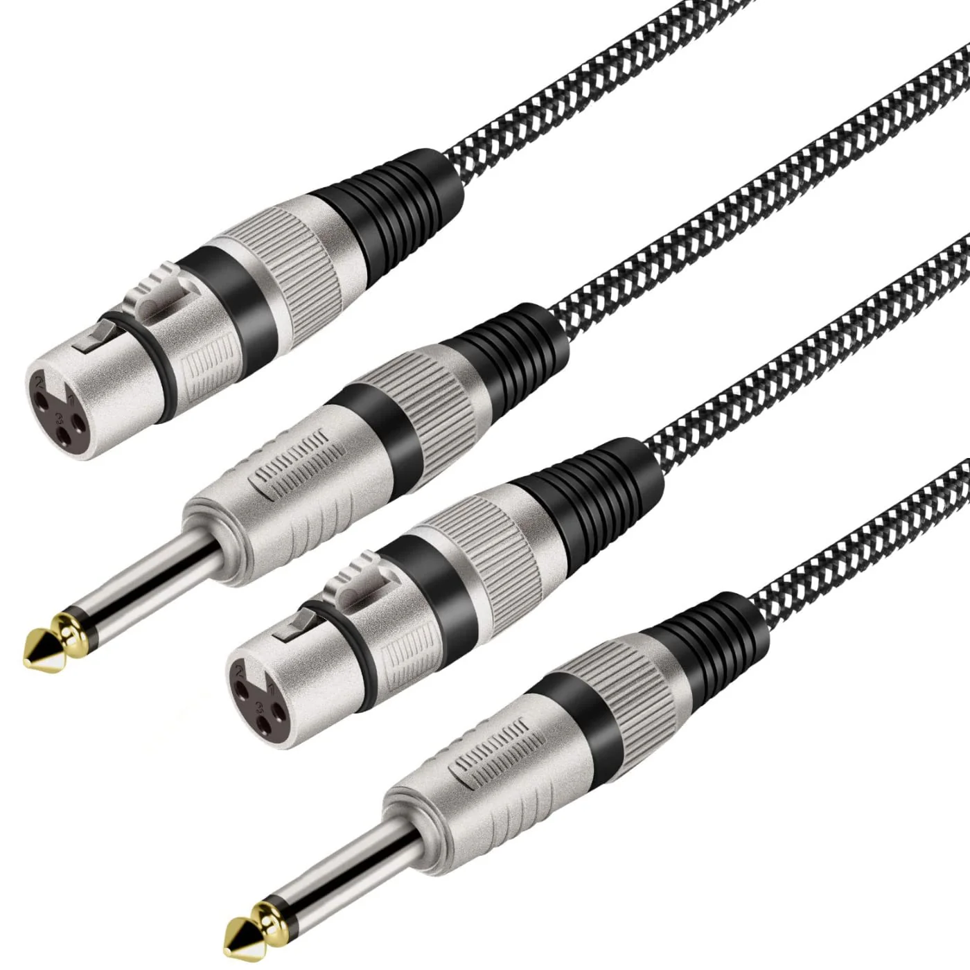 XLR Female to 1/4 Inch TS Cables 10 FT/2Pack, Nylong Braided XLR 3 Pin Female to 6.35mm TS Male Unbalanced Interconnect Wire Mic Cord for Dynamic Microphone (Pure Copper Conductors) 2 10FT