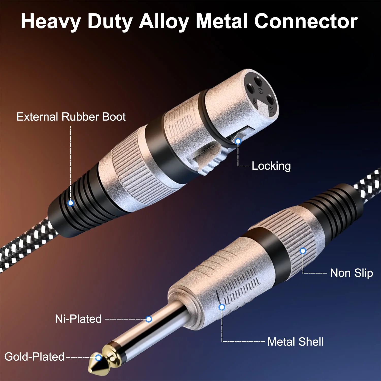 XLR Female to 1/4 Inch TS Cables 10 FT/2Pack, Nylong Braided XLR 3 Pin Female to 6.35mm TS Male Unbalanced Interconnect Wire Mic Cord for Dynamic Microphone (Pure Copper Conductors) 2 10FT - Image 3