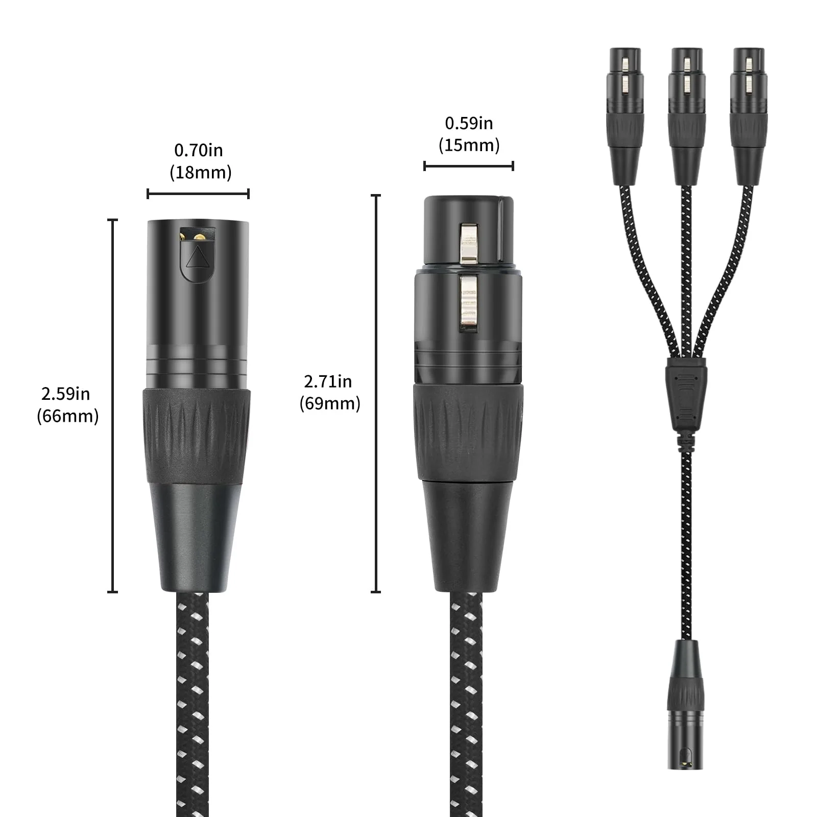 XLR Male to 3 Female Splitter Cable 2FT - Heavy-Duty Metal Braided Y-Spltr, Non-Slip Grip, 3-Way Audio Distribution for Mixers/Mics/PA 1 Male to 3 Female - Image 3
