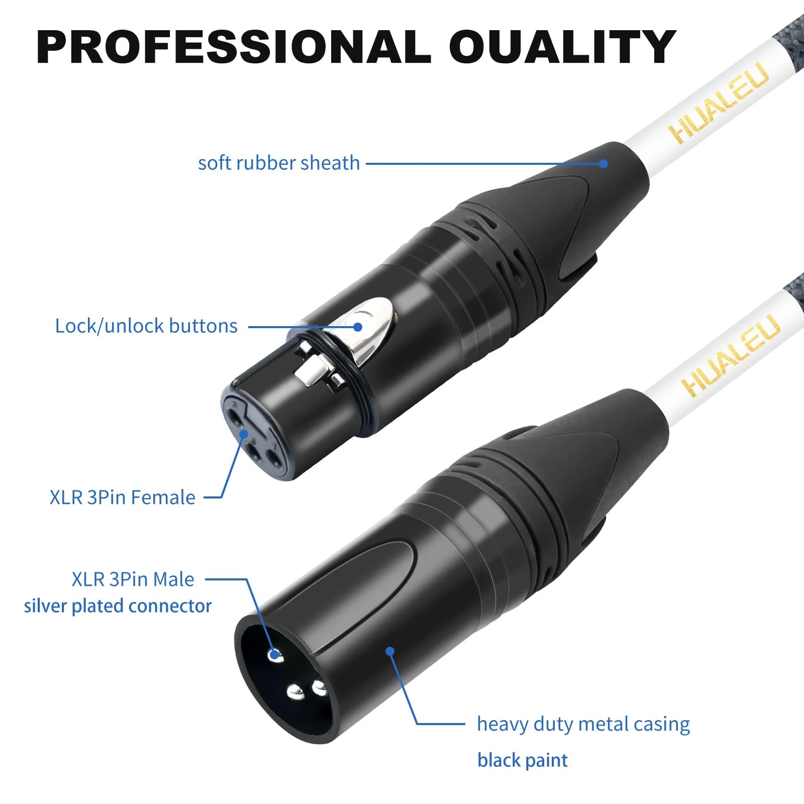 XLR Male to Female 25ft Microphone Cable Oxygen-Free Copper (OFC) XLR Male to Female Cord 3-pin Balanced Microphone Speaker Cable-2 Pack 25Feet - Image 4
