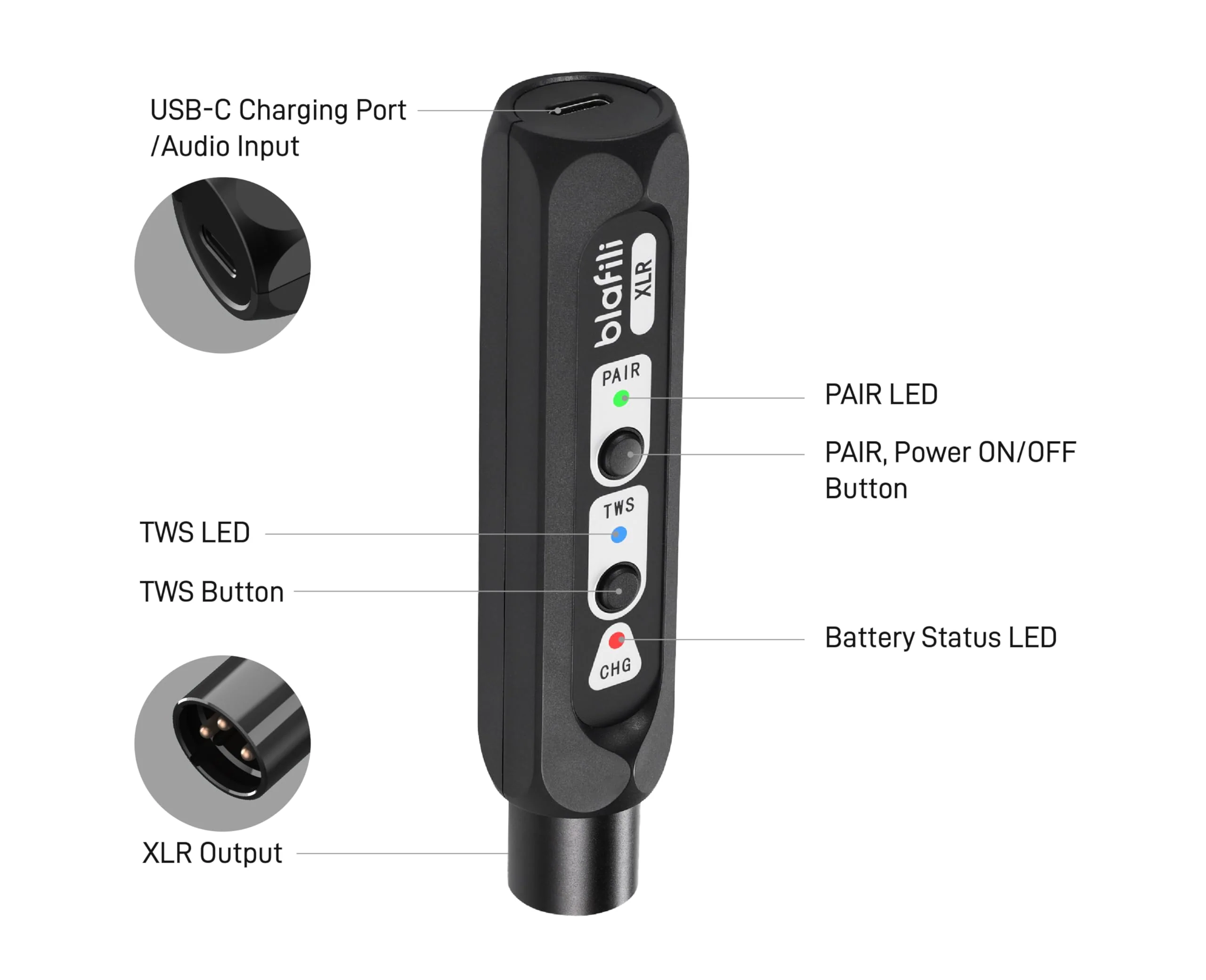 XLR Portable Bluetooth v5.1 Music Receiver, aptX HD aptX Low Latency AAC SBC TWS, Rechargeable Battery 10hrs Long Playtime, USB-C DAC for Mixing Console Desk, Audio Mixer, PA DJ System - Image 7