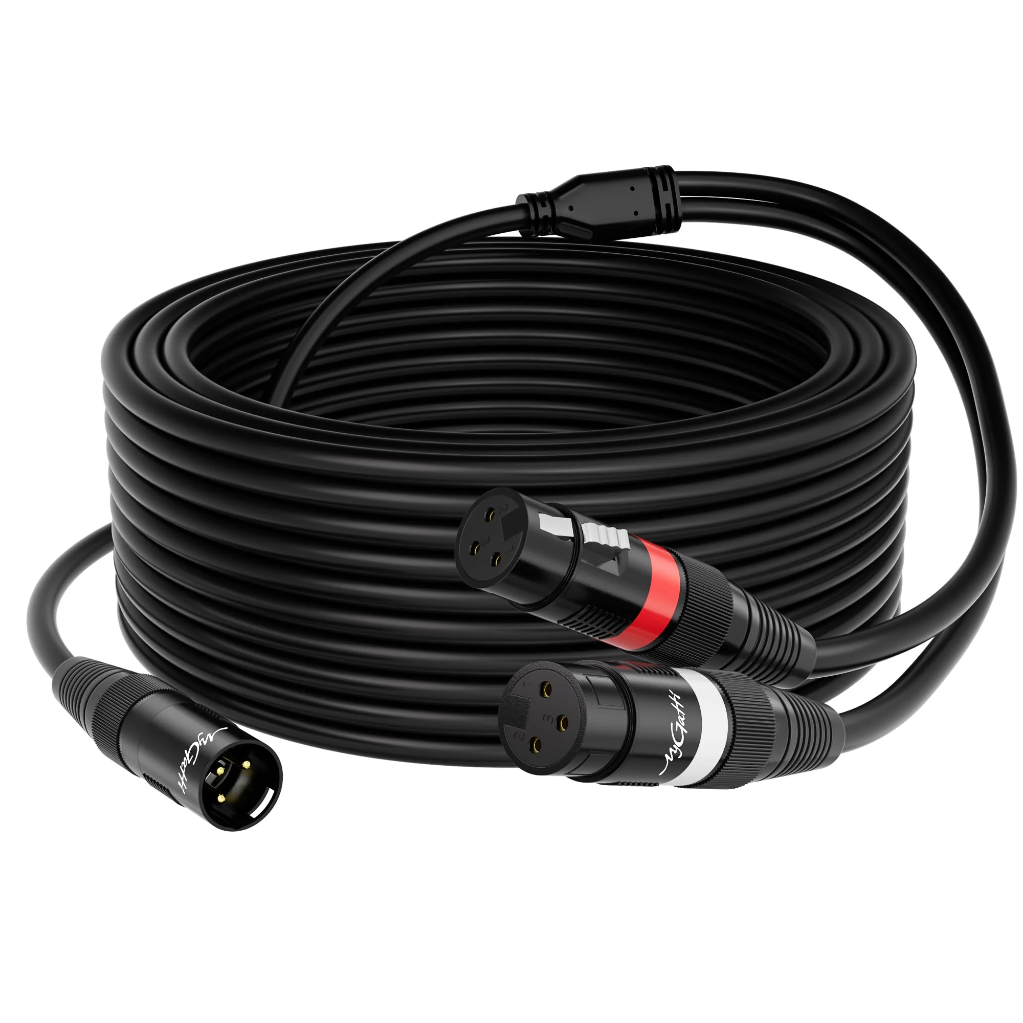 XLR Splitter Y-XLR Cable 100 FT, Gold-Plated 3-Pin XLR Male to Dual XLR Female Patch Y Cable, Bi-Directional Balanced Microphone Adapter Cord, Long 1 XLR to 2 XLR Cable, Oxygen-Free Copper 100FT