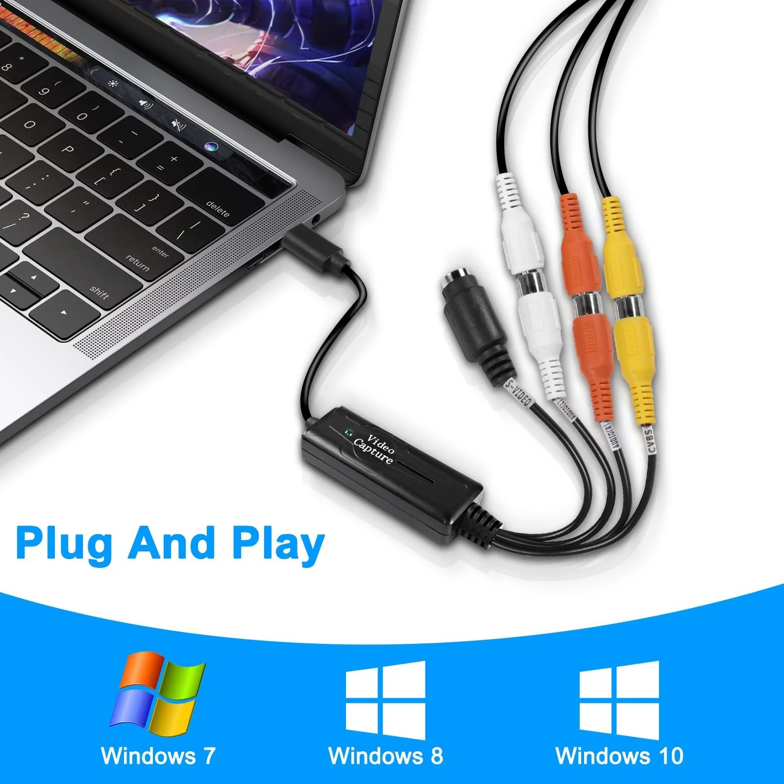 XMSJSIY RCA AV to USB C Converter Video Capture Card Adapter 1 Channel AV NTSC PAL Video S Video/Composite to USB Converter Video Audio RCA for Mobile Phone/PC - Image 5