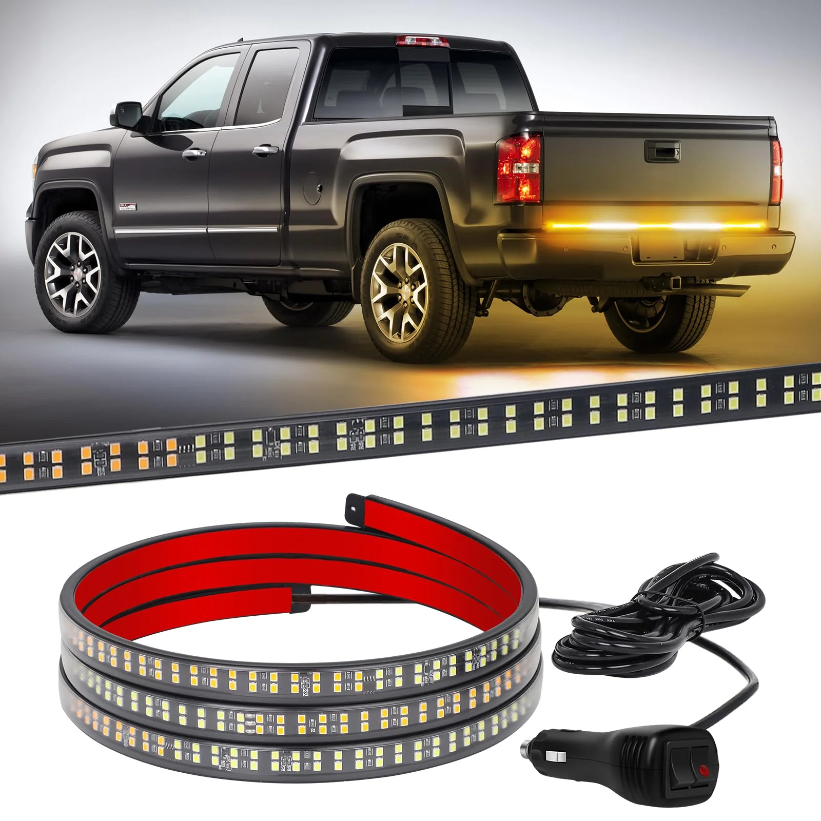 XRIDONSEN 60 inch Truck Strobe Lights Strip 360 LED Amber White Rear Window Tailgate Emergency Lights Flashing Warning Hazard Safety for Tow Plow Trucks Construction Vehicles Pickup Amber/White