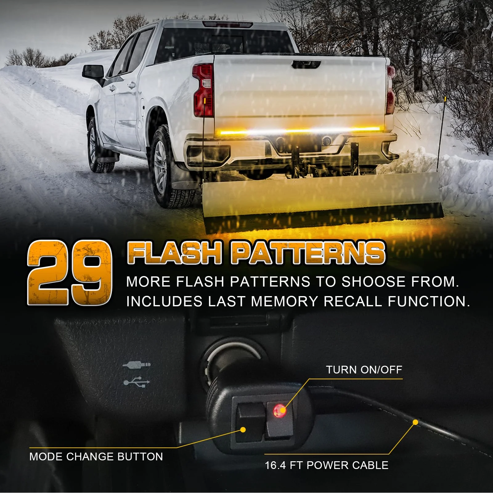 XRIDONSEN 60 inch Truck Strobe Lights Strip 360 LED Amber White Rear Window Tailgate Emergency Lights Flashing Warning Hazard Safety for Tow Plow Trucks Construction Vehicles Pickup Amber/White - Image 4