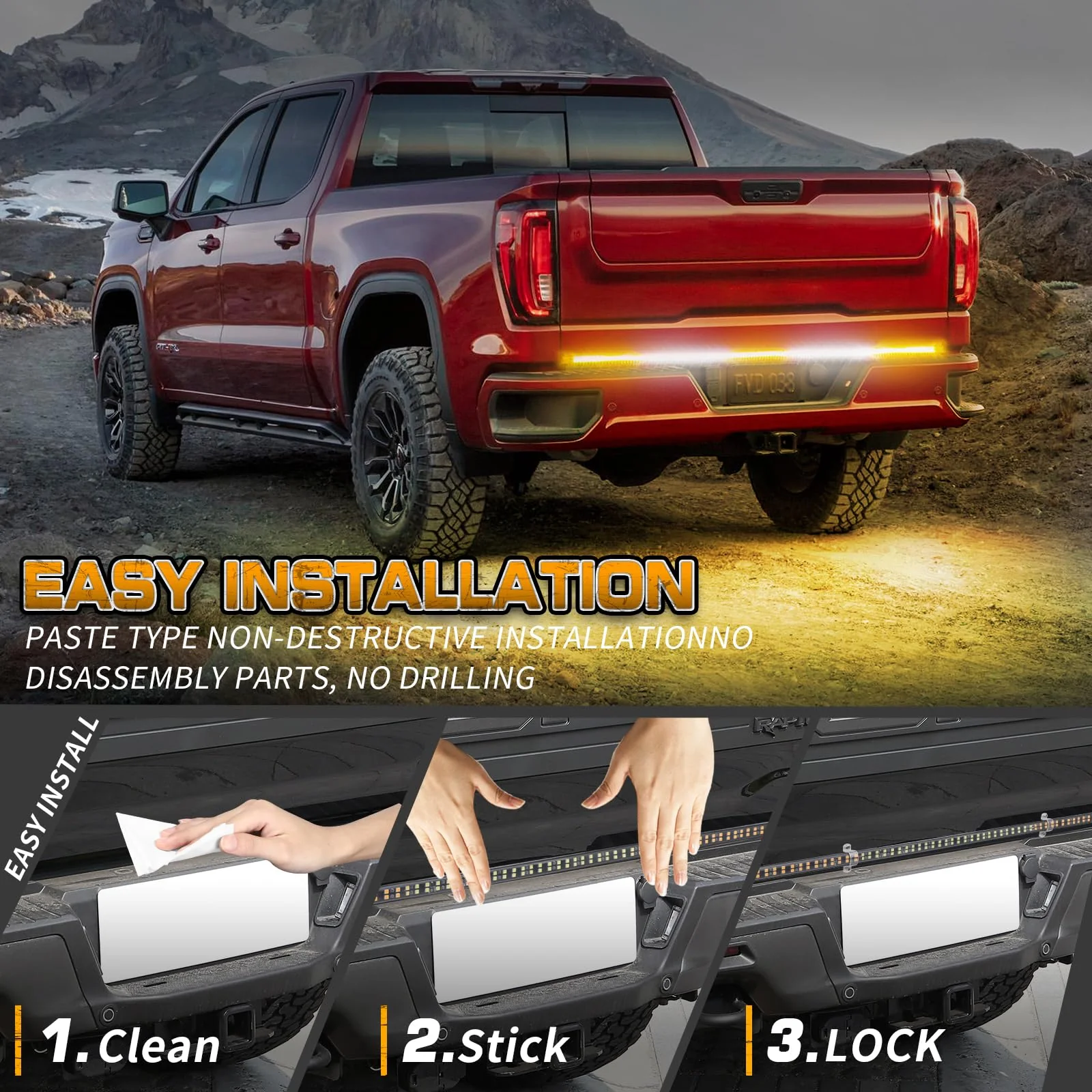 XRIDONSEN 60 inch Truck Strobe Lights Strip 360 LED Amber White Rear Window Tailgate Emergency Lights Flashing Warning Hazard Safety for Tow Plow Trucks Construction Vehicles Pickup Amber/White - Image 5
