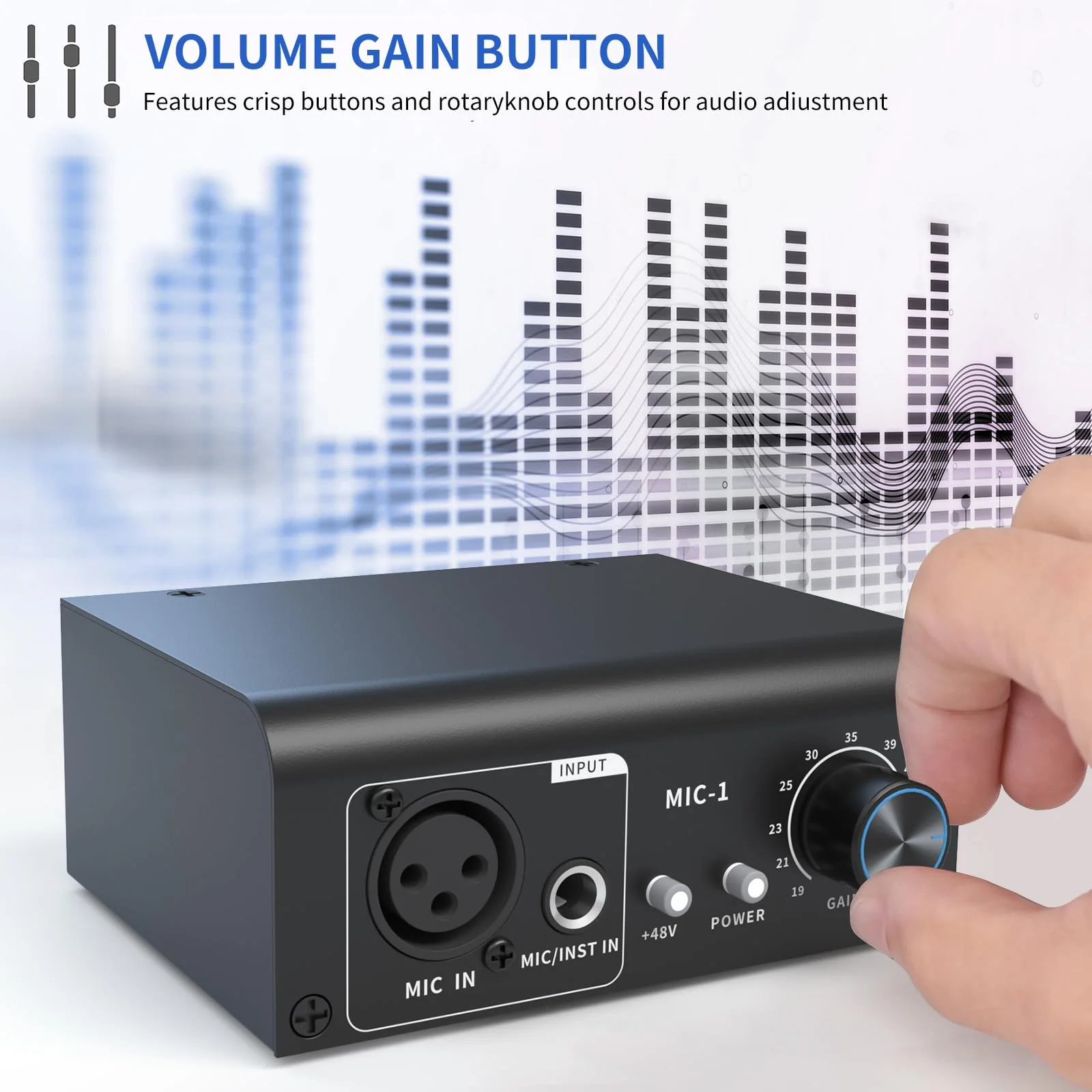 XTUGA XIC1 Microphone Preamp for Dynamic and Condenser Microphones Booster with 2 Input Max 75db Gain 48V Phantom Power XLR Output - Image 4
