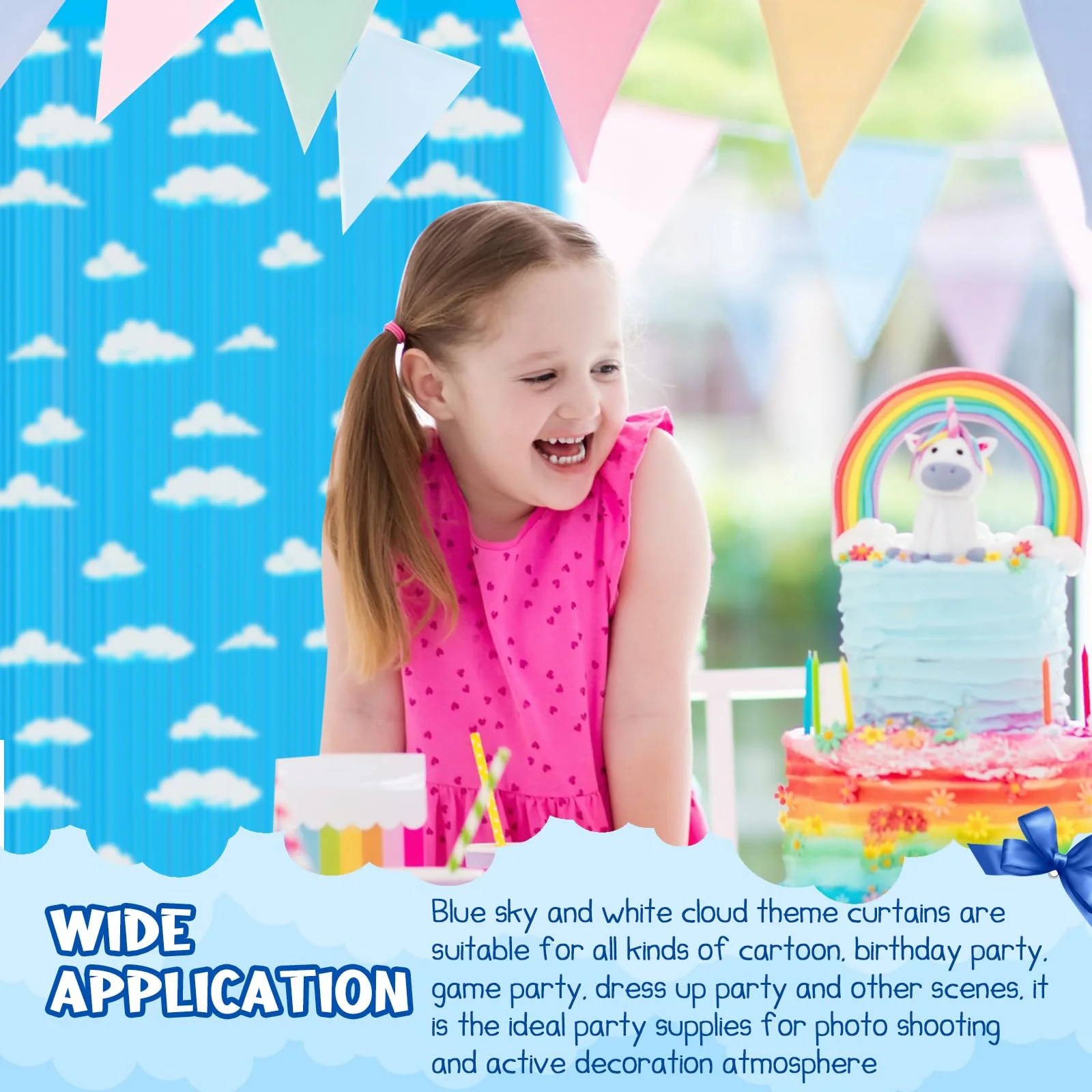 XunYee 5 Pack Blue Sky White Clouds Birthday Party Supplies, Clouds Theme Tinsel Foil Fringe Curtains Toy Party Supplies, Baby Kids Shower Cartoon Story Birthday Party Decorations - Image 6