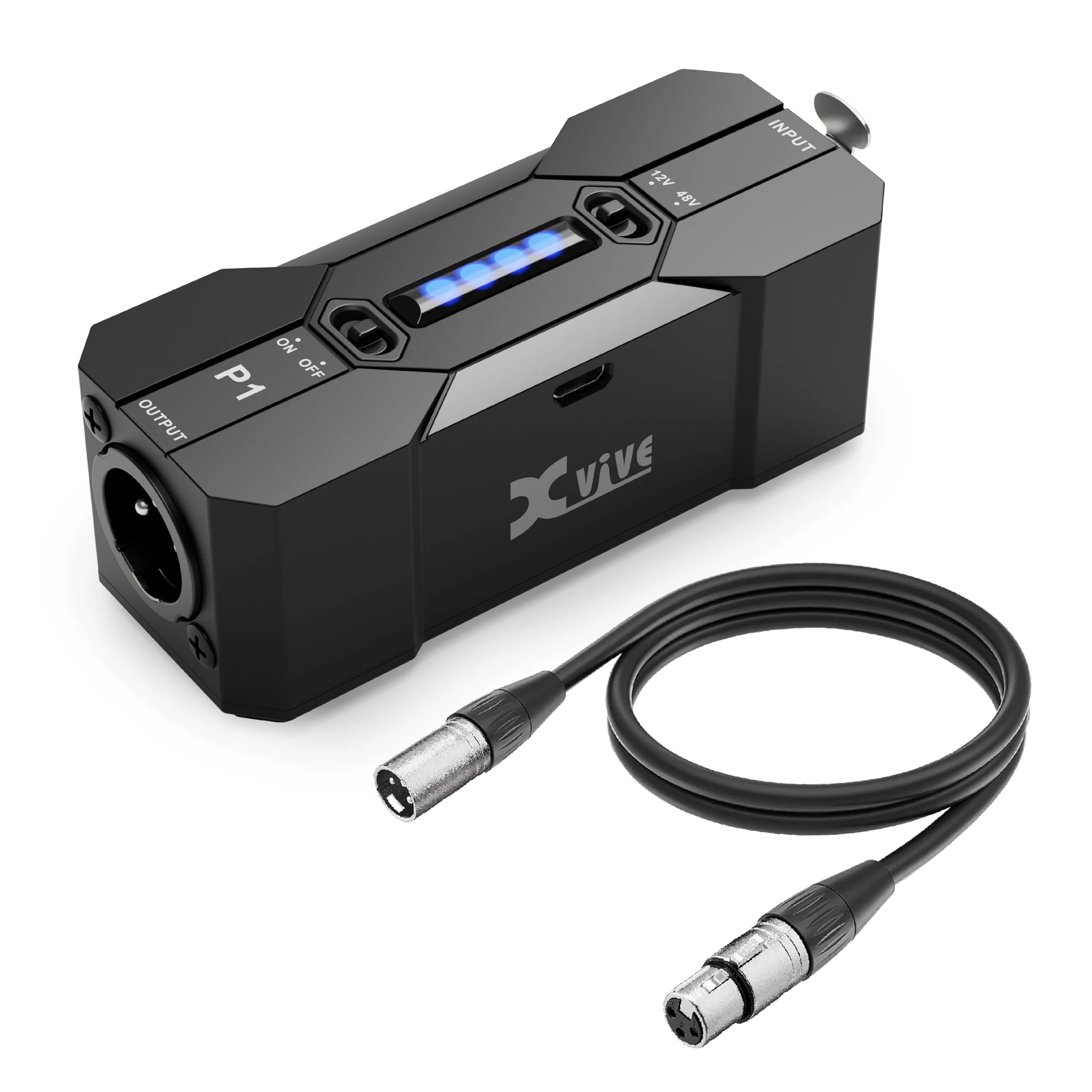 Xvive P1 Phantom Power Supply for Microphone Preamp,Condenser Microphones,Shotgun Mic,with XLR Cable P1+XLR