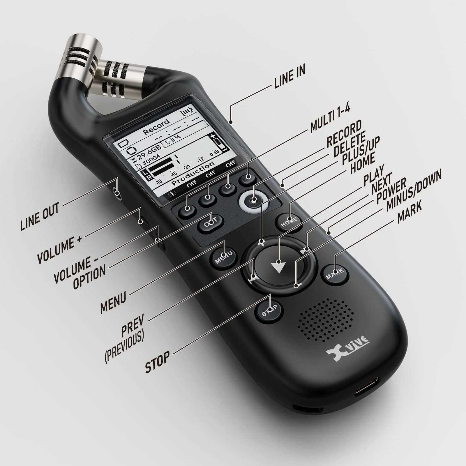 Xvive XV1-R Portable Stereo Audio Recorder with 32-Bit Float, X/Y Microphones, WAV/AAC Format, USB Microphone, Auto Record, for Musicians, Podcasters, Filmmakers - Image 7