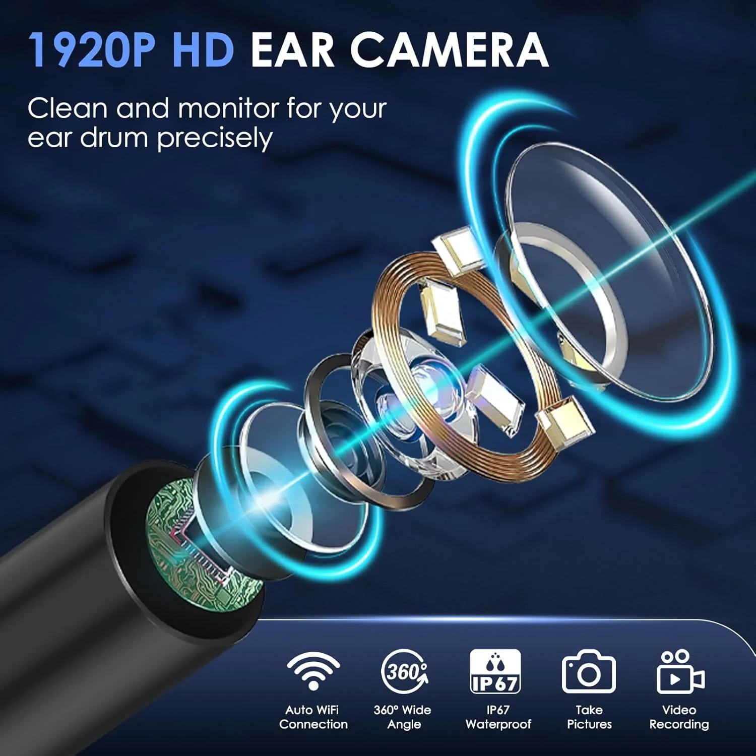 Xylla Ear Wax Remover Otoscope 1920P HD Ear Wax Removal IP67 Waterproof WiFi Otoscope 360° Wide Angle Ear Cleaner with 6 LEDs Portable Pleasure of Ear Cleaning (Black) Black - Image 4