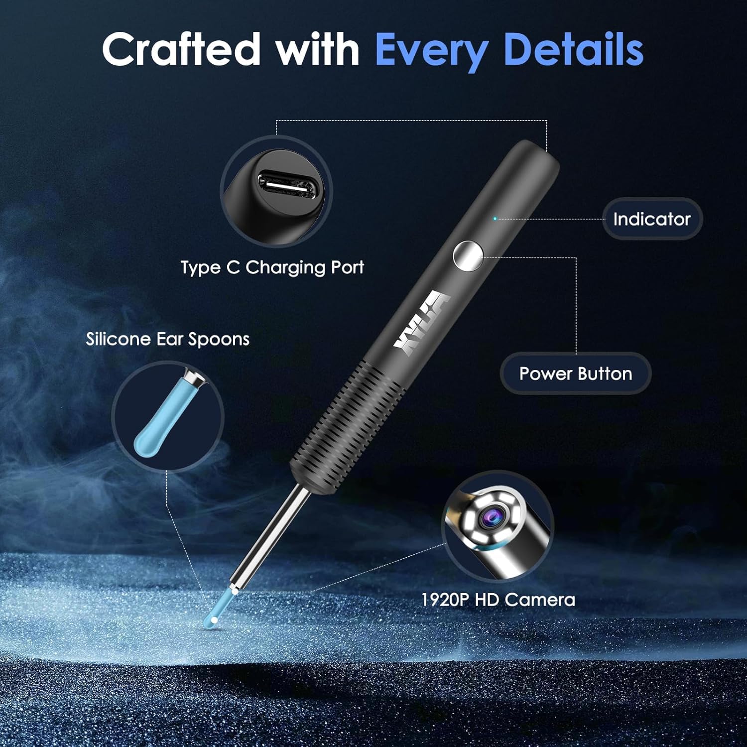 Xylla Ear Wax Remover Otoscope 1920P HD Ear Wax Removal IP67 Waterproof WiFi Otoscope 360° Wide Angle Ear Cleaner with 6 LEDs Portable Pleasure of Ear Cleaning (Black) Black - Image 5