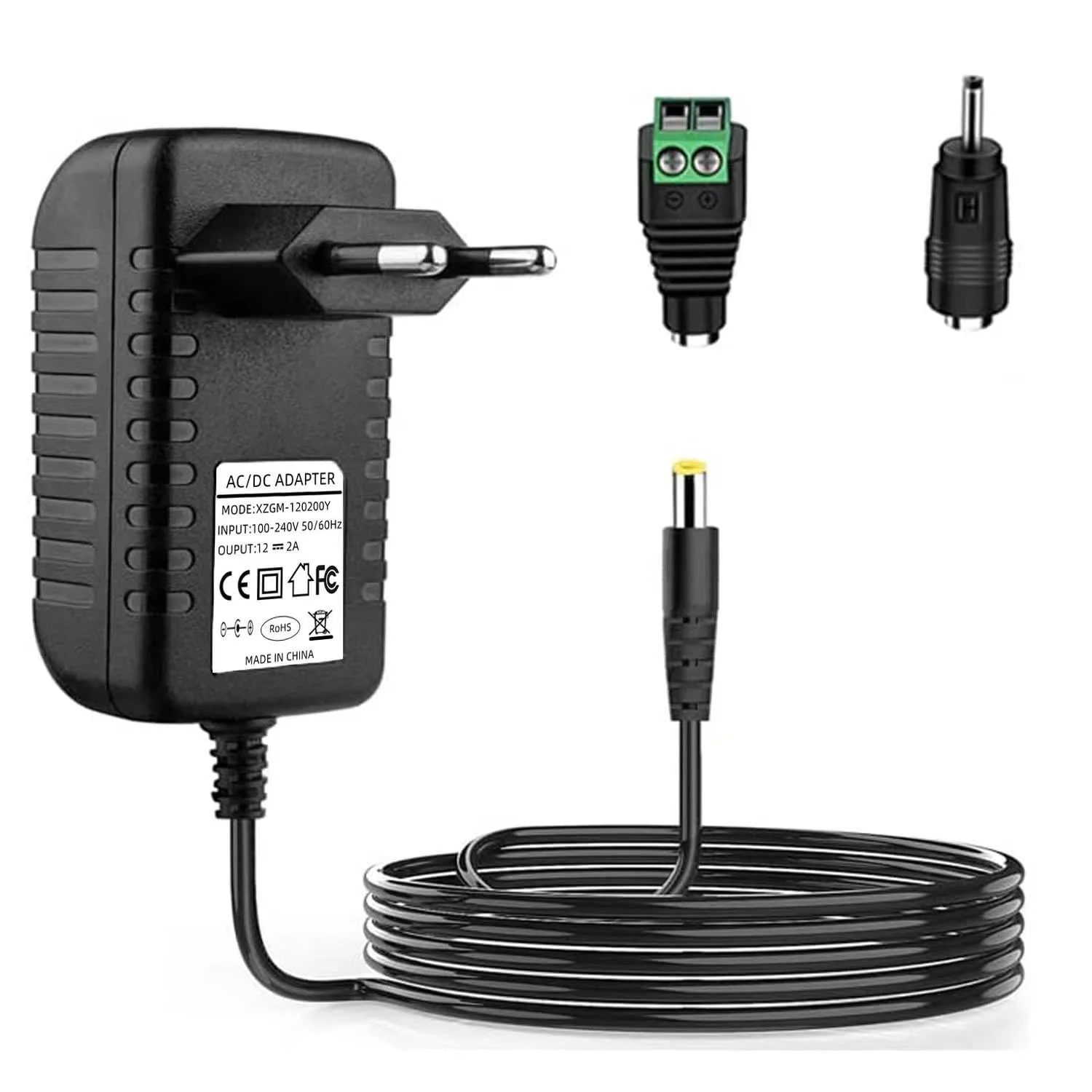 XZGm AC Adaptor 12 V 2 A Power Supply AC100-240 V to DC12 V 500 mA 1000 mA 1500 mA 2000 mA Power Driver 5.5 mm with 2 DC Plug Adapters Inverter Charger Transformer 12 V 24 W 12V2A